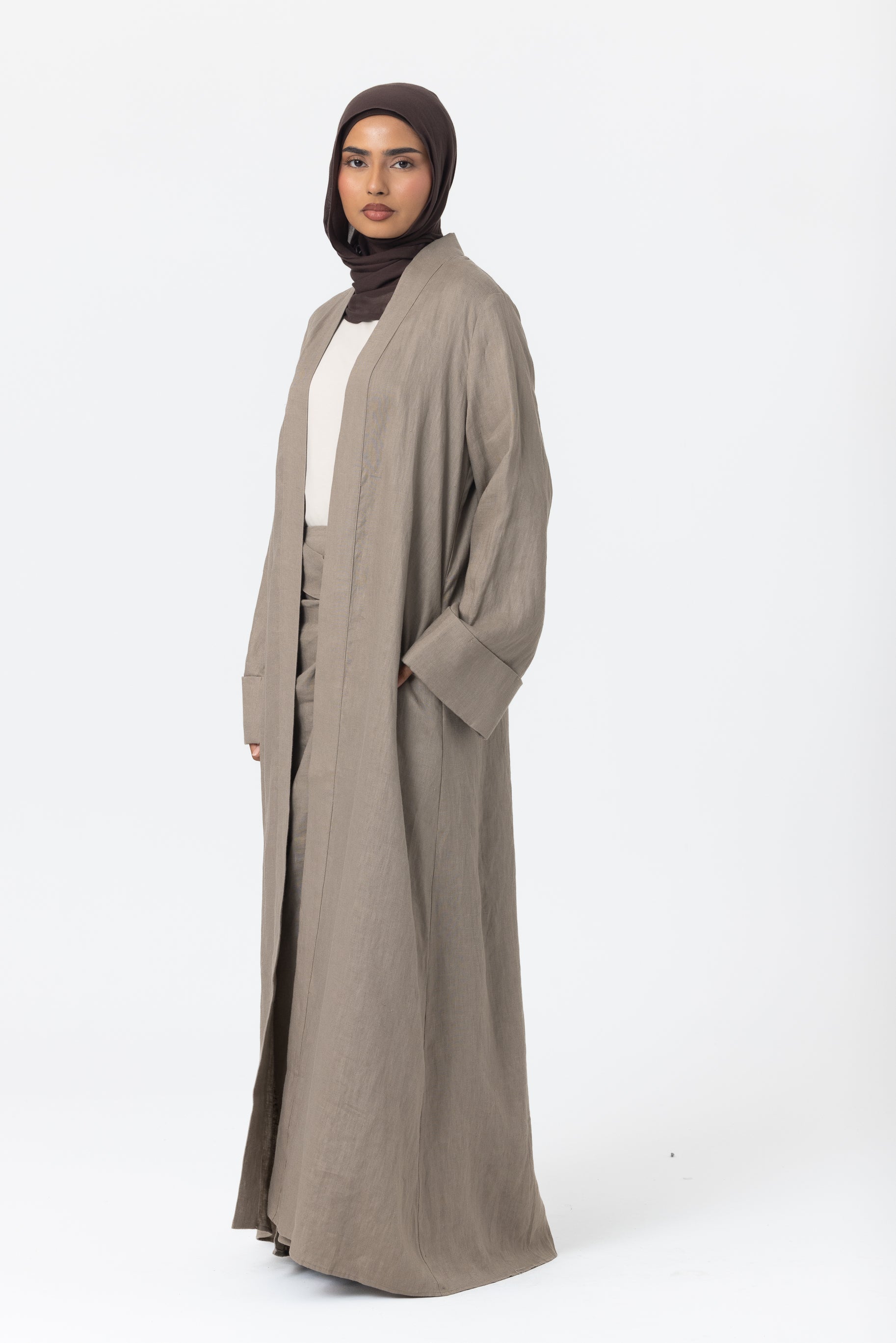 Farah Open Abaya - Muted Sage