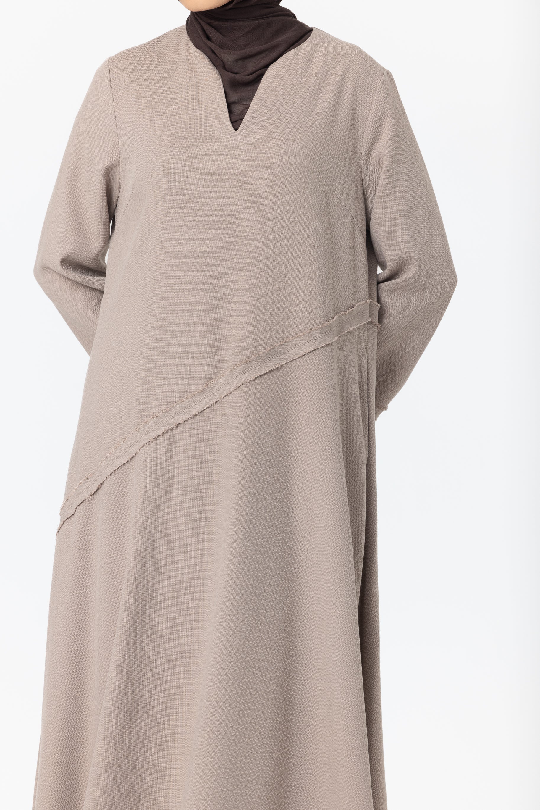 Asymmetric Frayed Abaya - Mocha Mousse