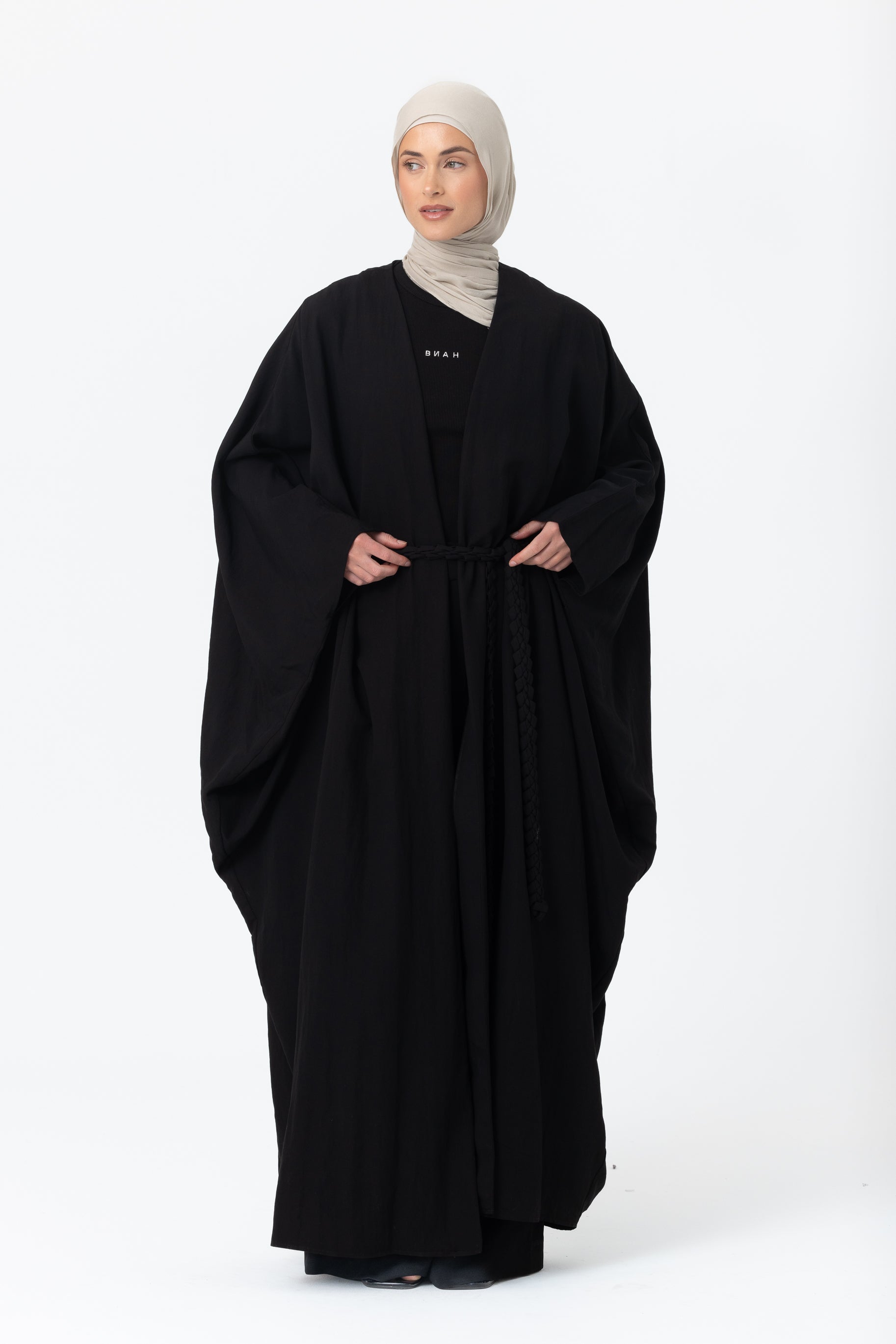 Noor Batwing Open Abaya - Black