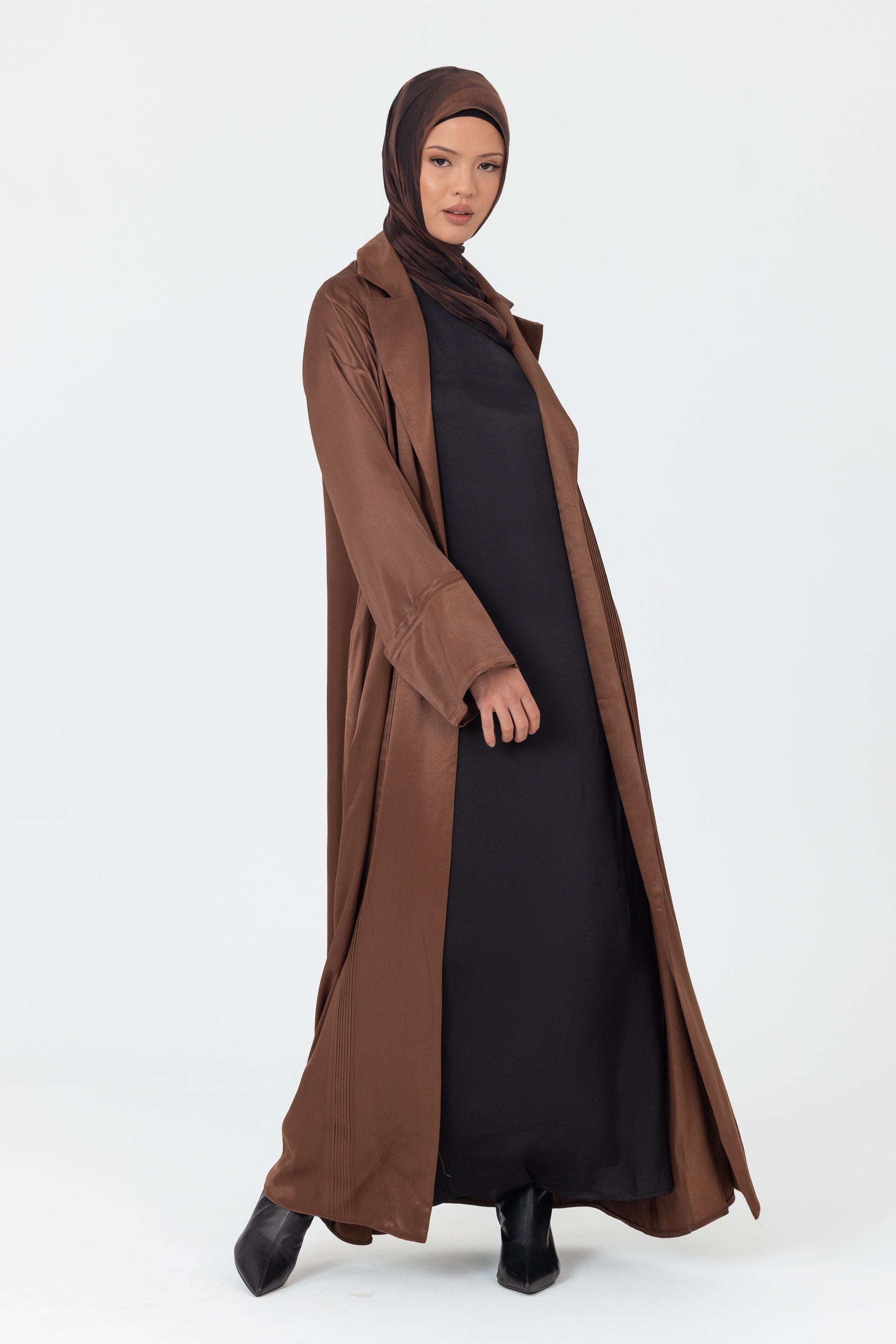 Sasha Satin Open Abaya - Copper