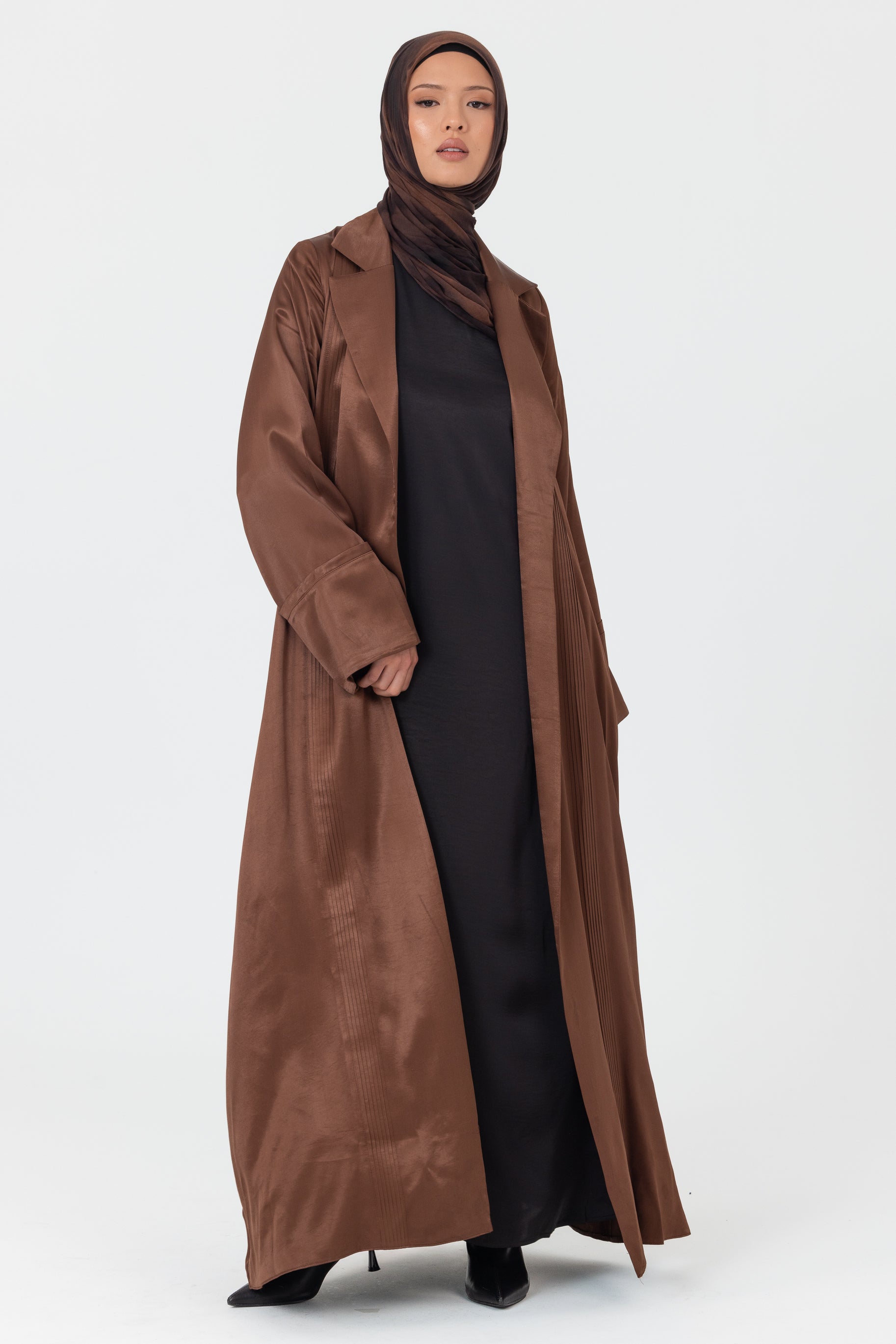Sasha Satin Open Abaya - Copper
