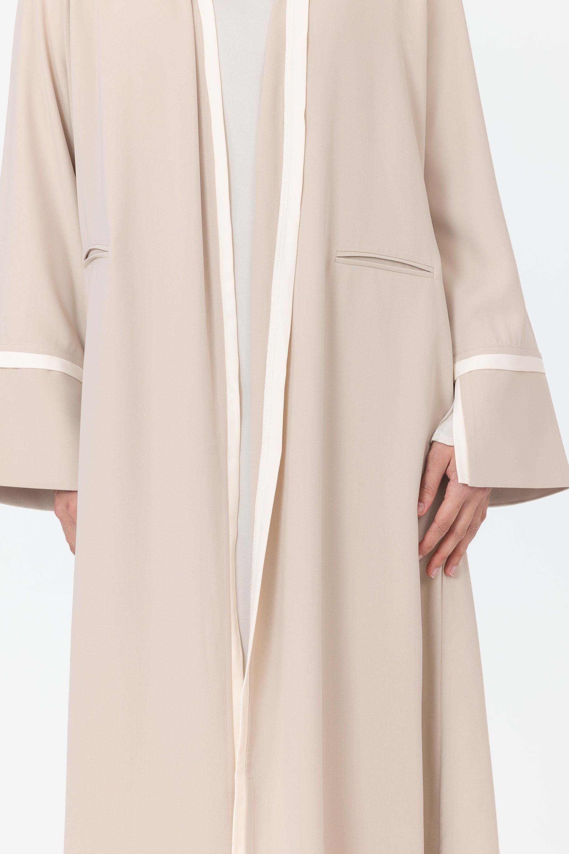 Leila Contrast Open Abaya - Stone