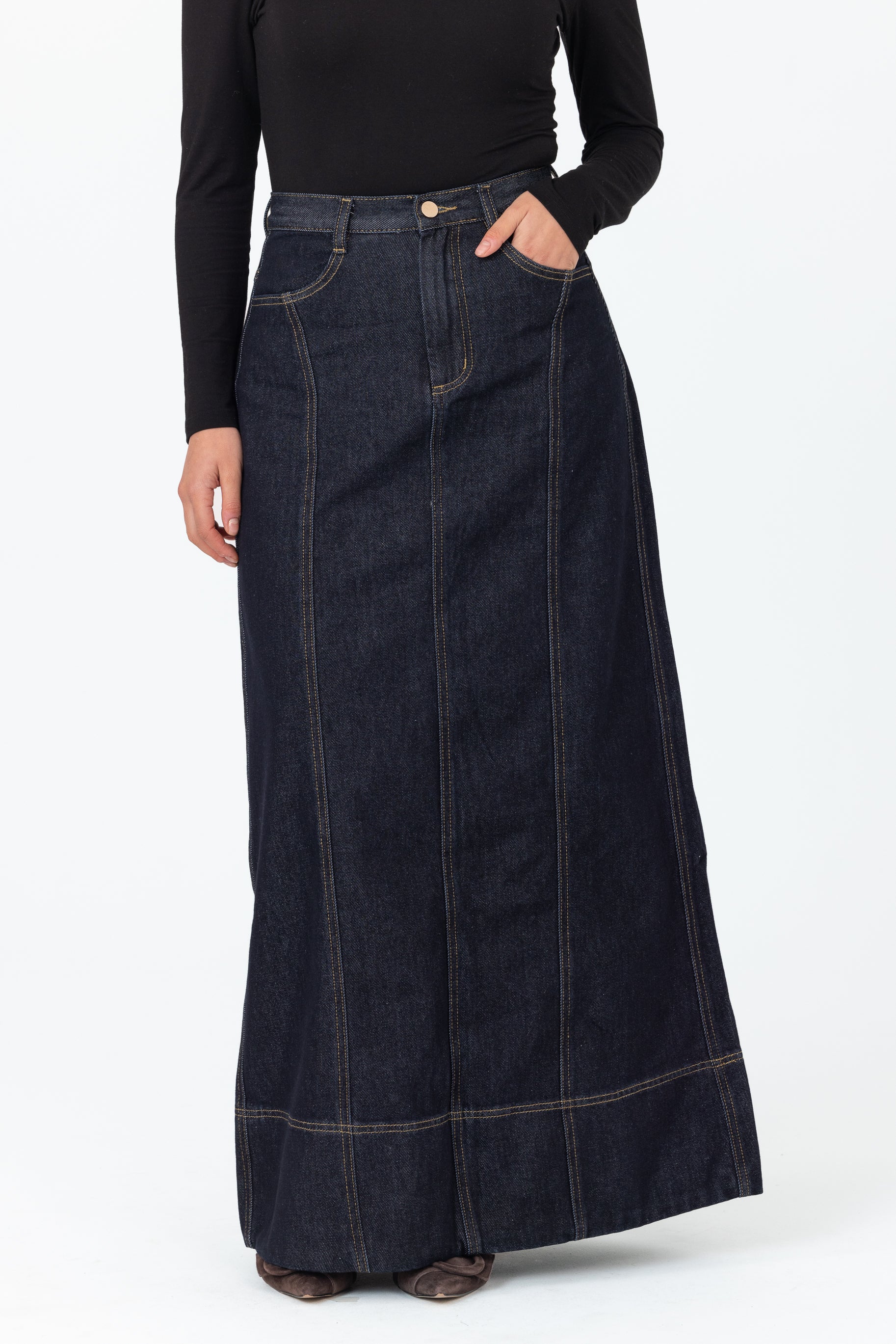 Denim Wide Hem Skirt - Indigo