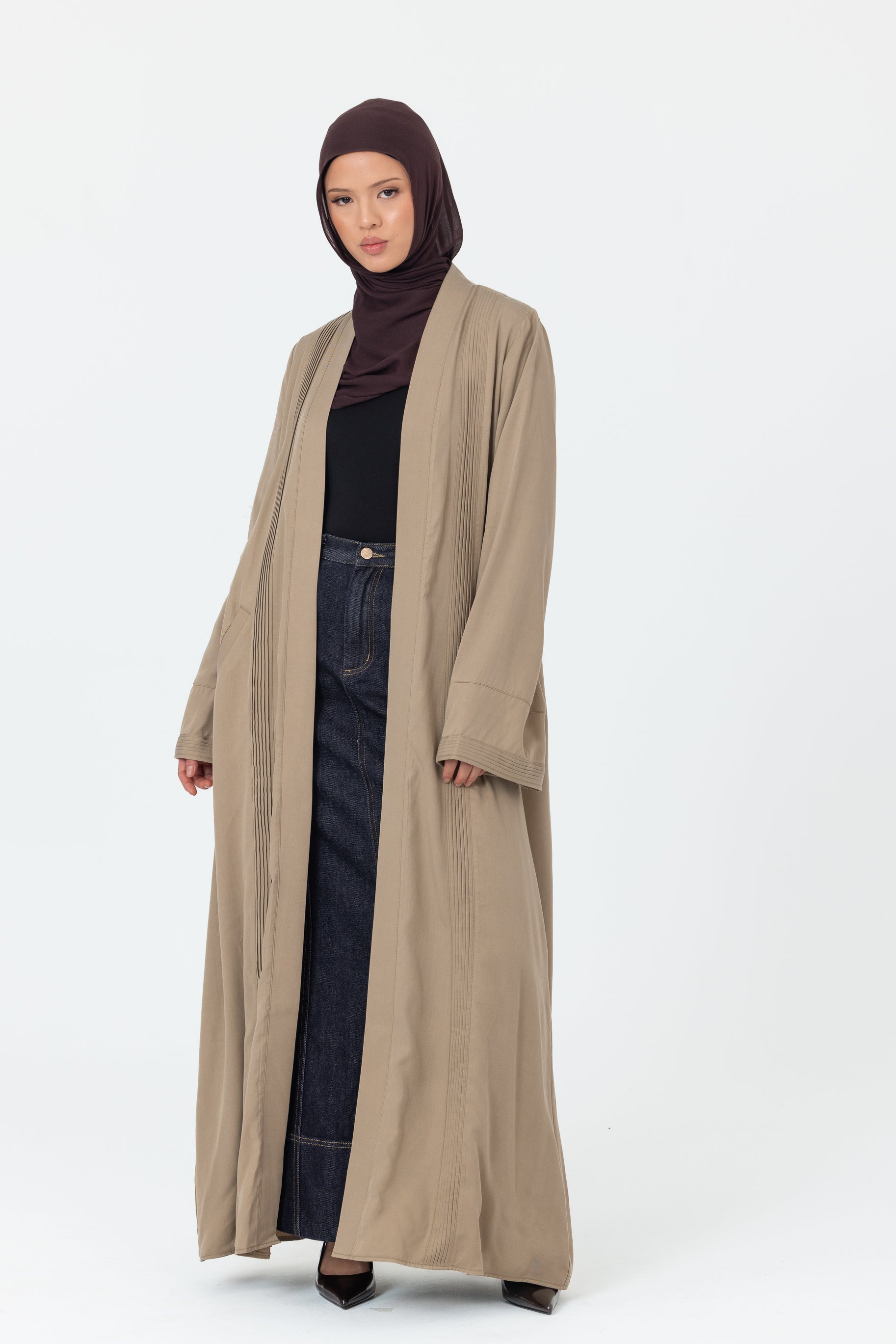 Tencel Pleated Open Abaya - Sage