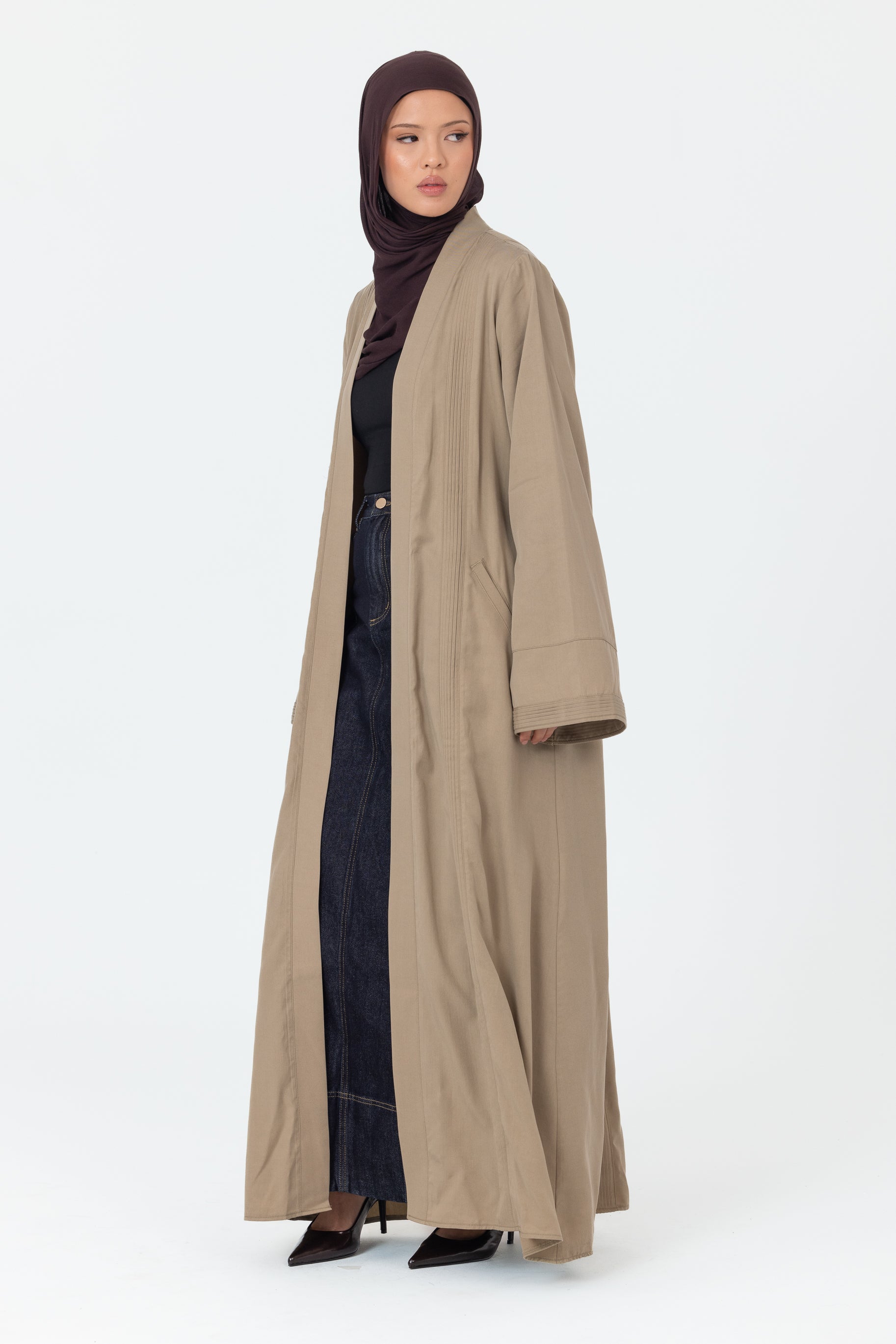 Tencel Pleated Open Abaya - Sage