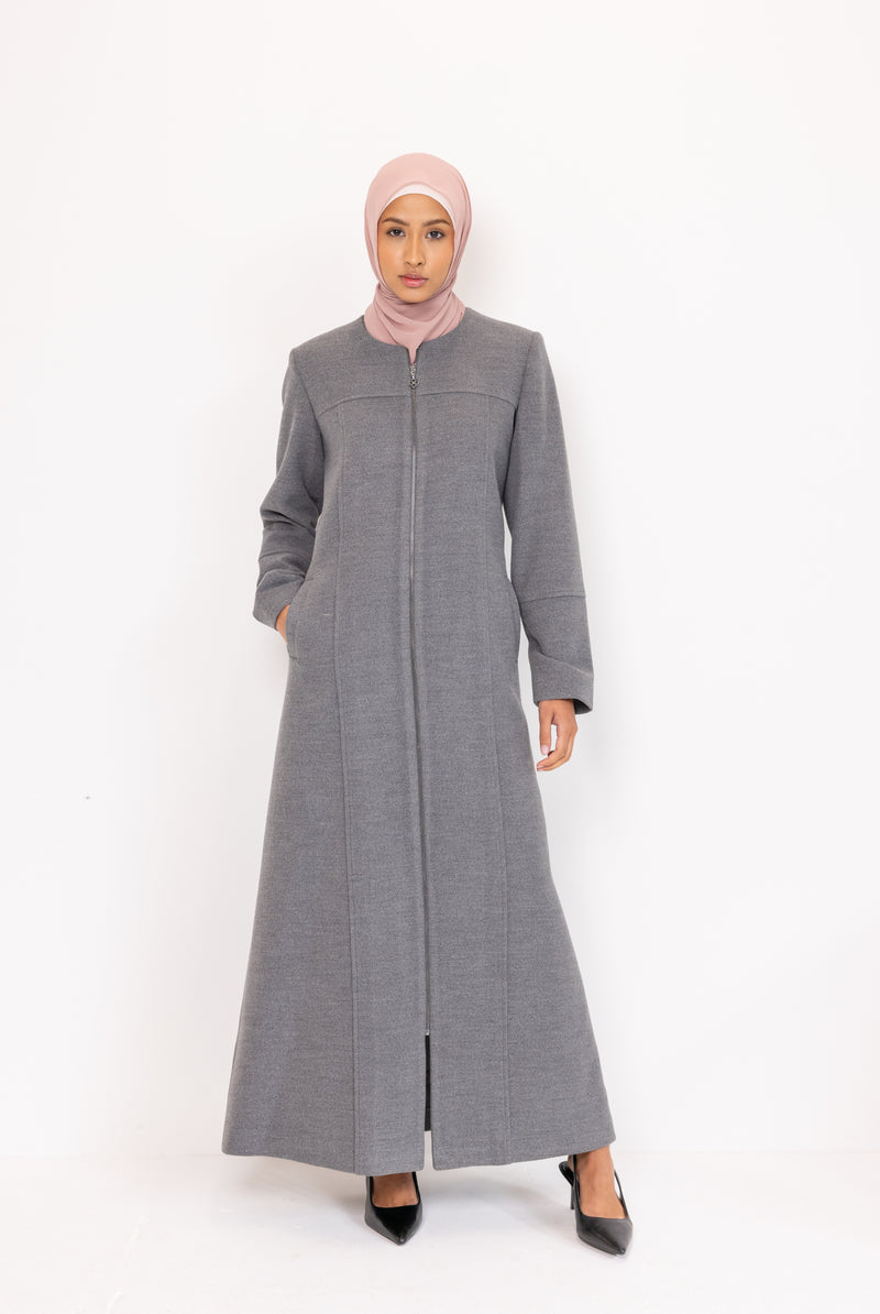 Winter Plus size Abaya - Grey