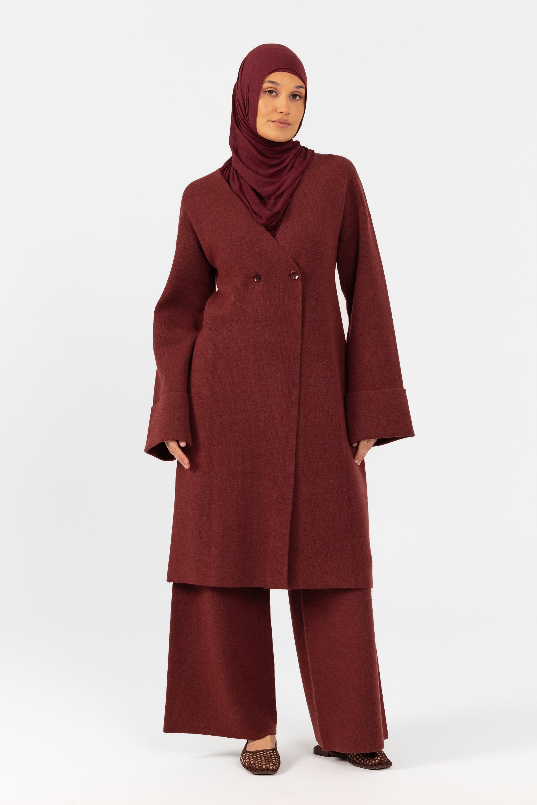 Marea Knit Longline Cardigan - Burgundy
