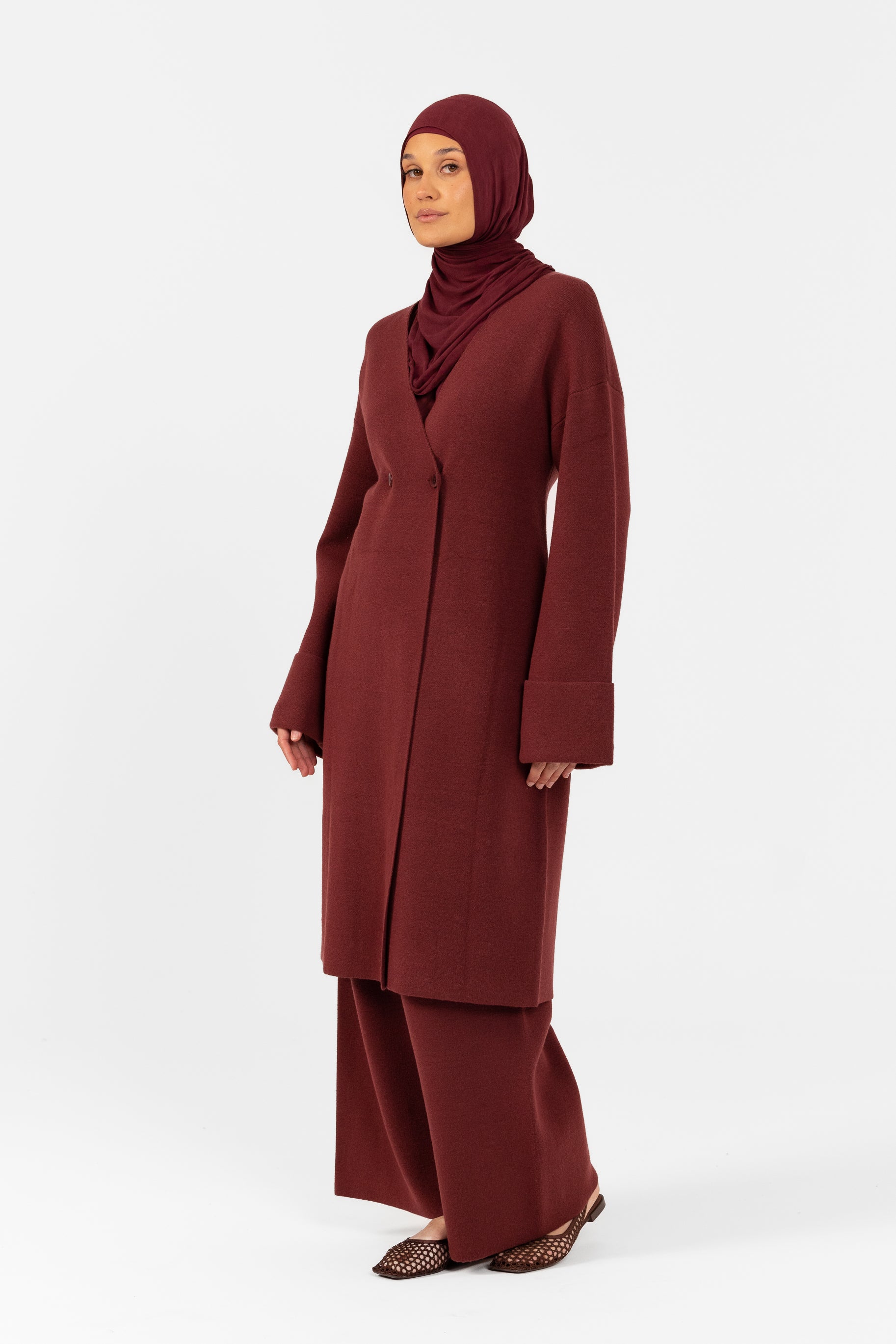 Marea Knit Longline Cardigan - Burgundy