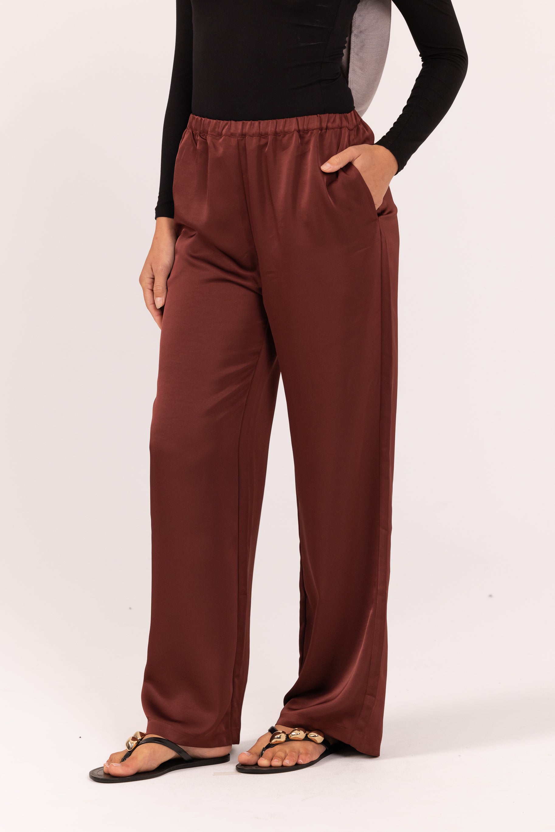 Saylor Satin Pants -  Burgundy