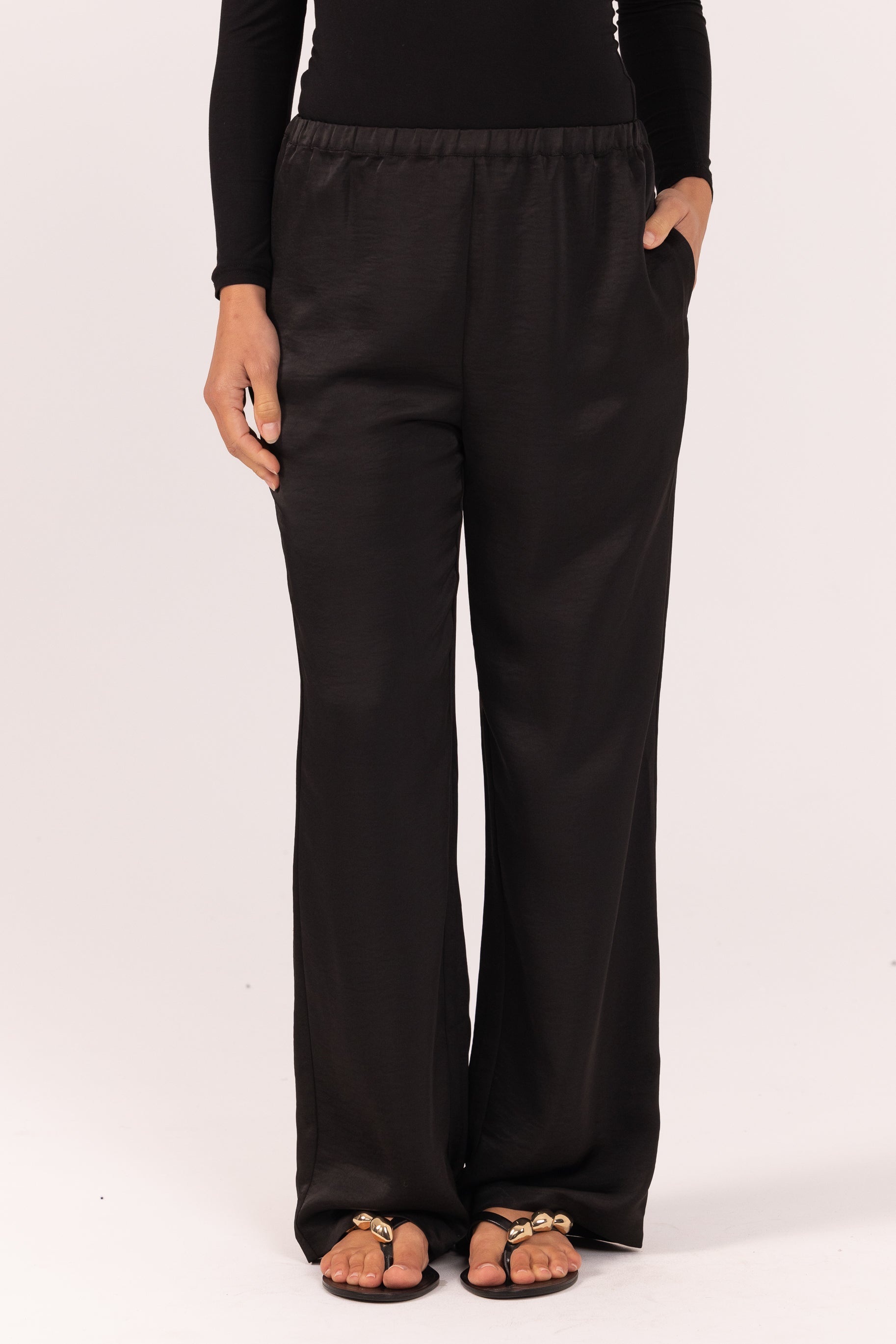 Saylor Satin Pants -  Black