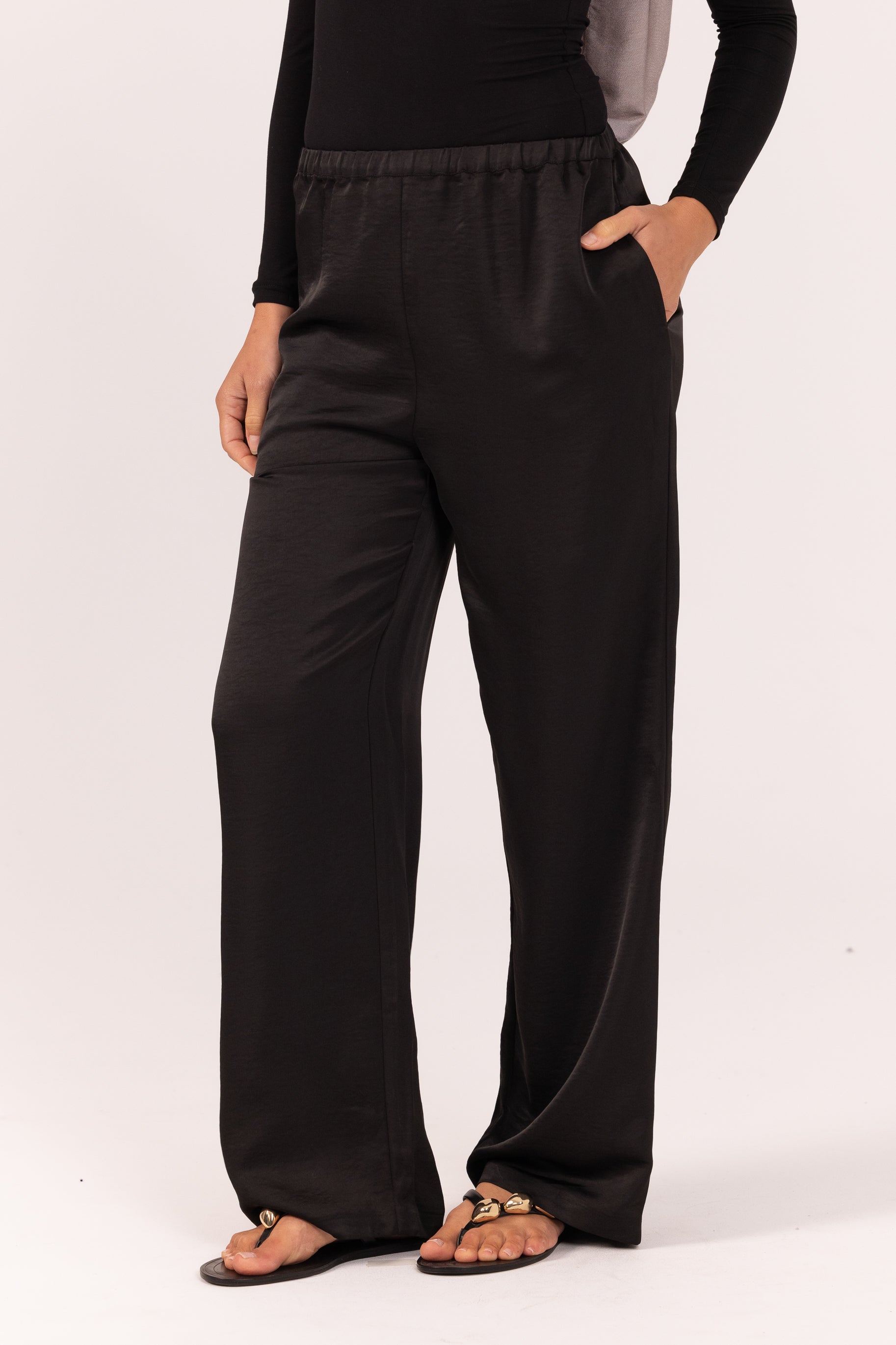 Saylor Satin Pants -  Black