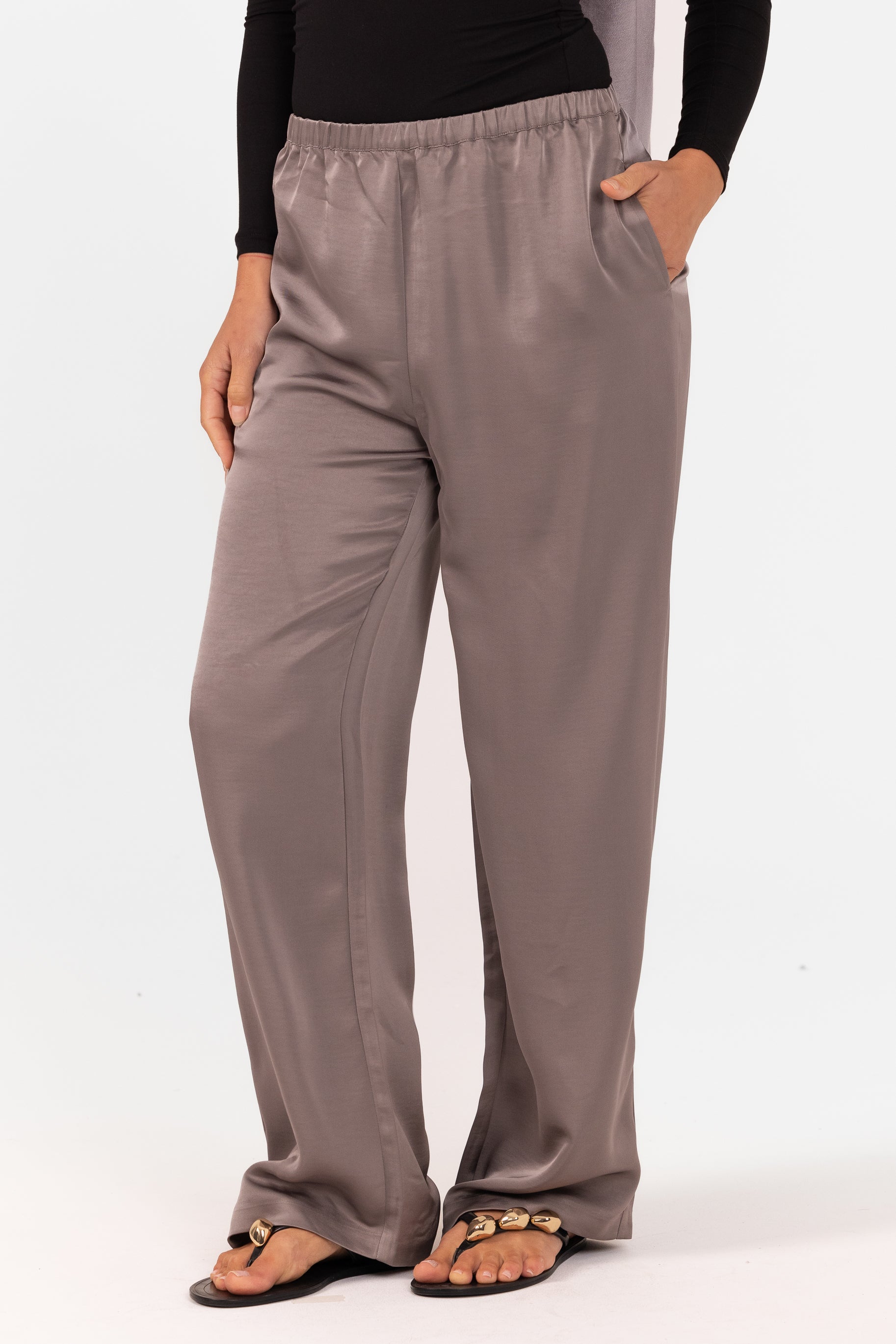 Saylor Satin Pants -  Grey