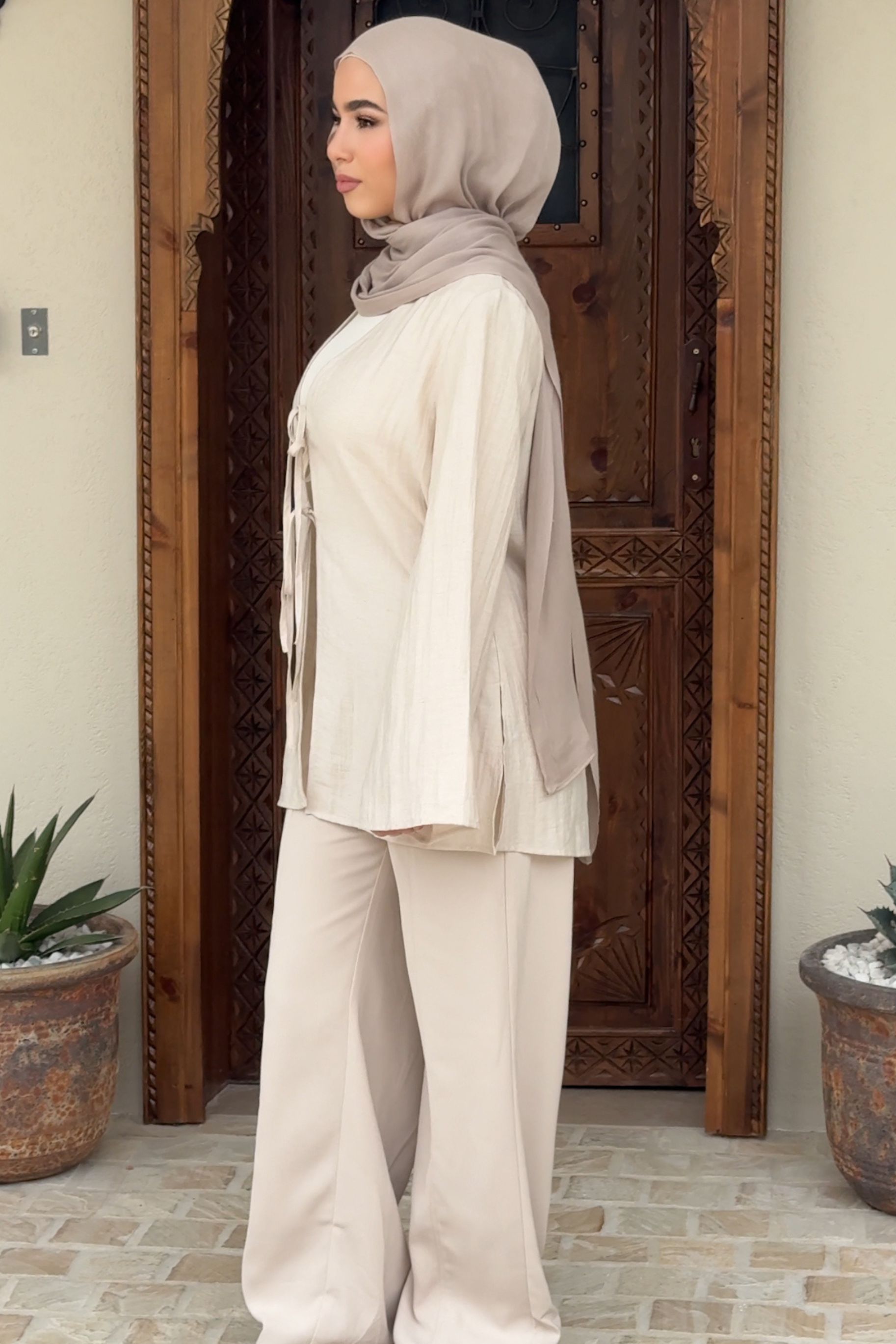 Nadira Linen Tie Up Top - Oat