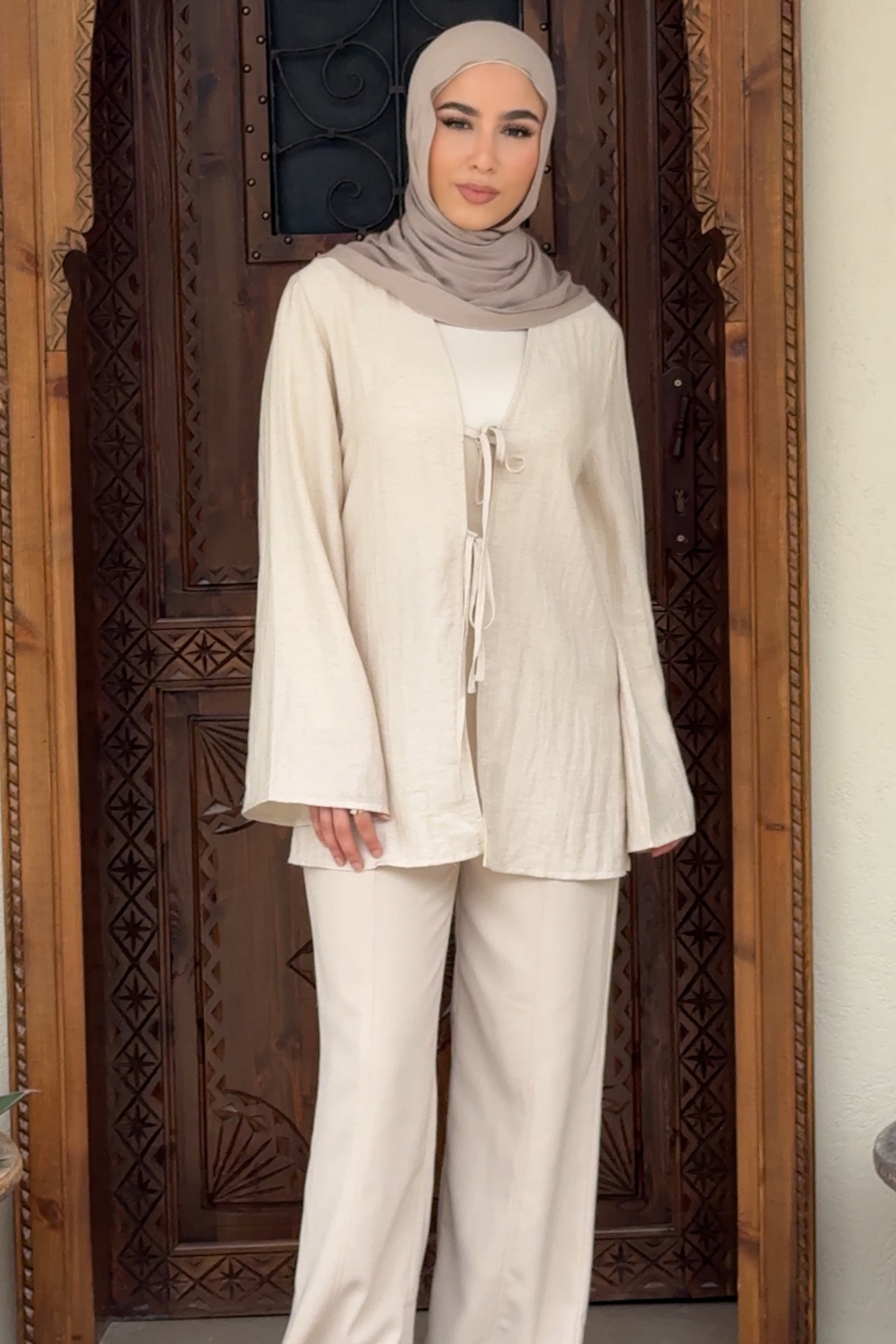 Nadira Linen Tie Up Top - Oat