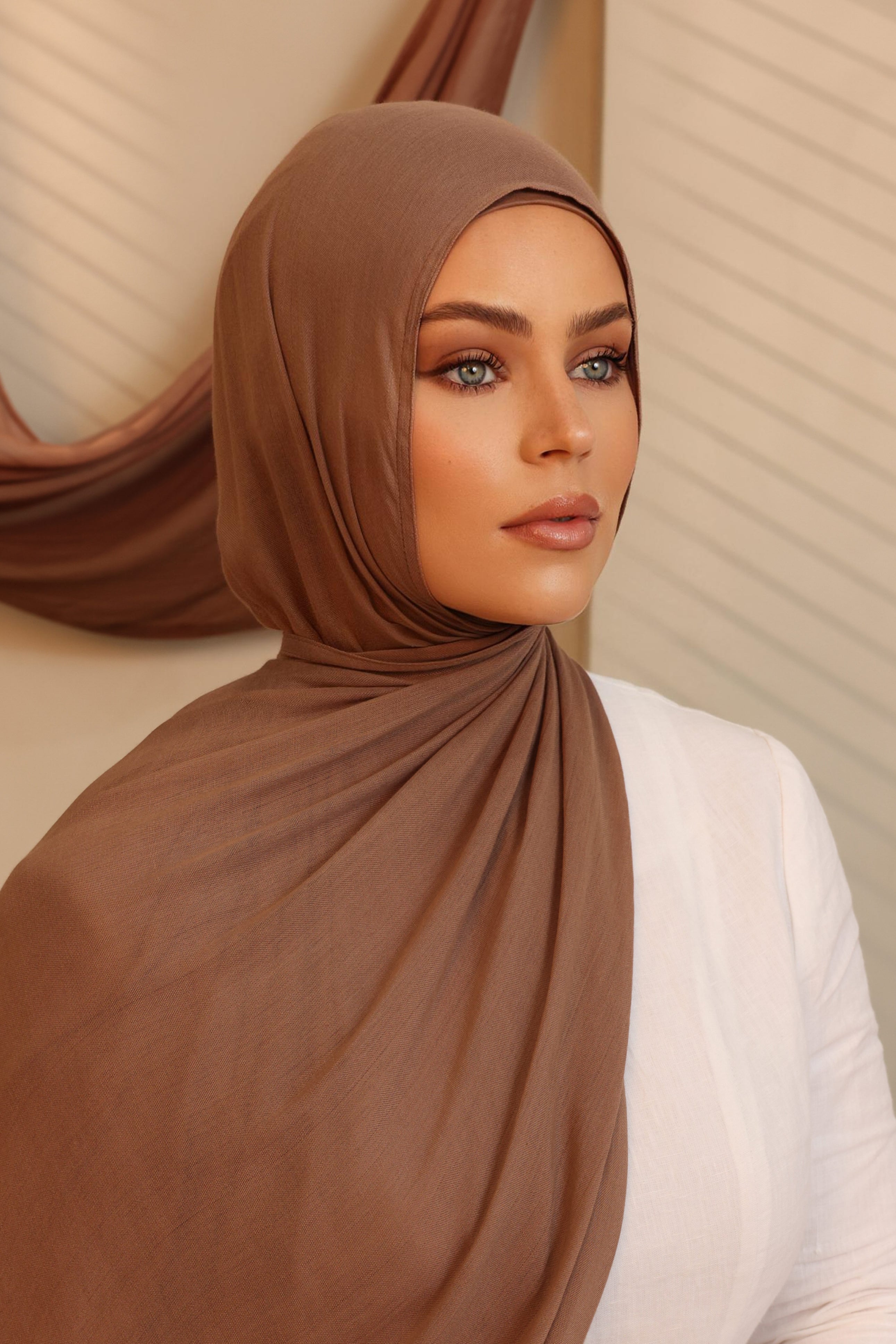 Double Stitched Modal Hijab Set - Brown Taupe