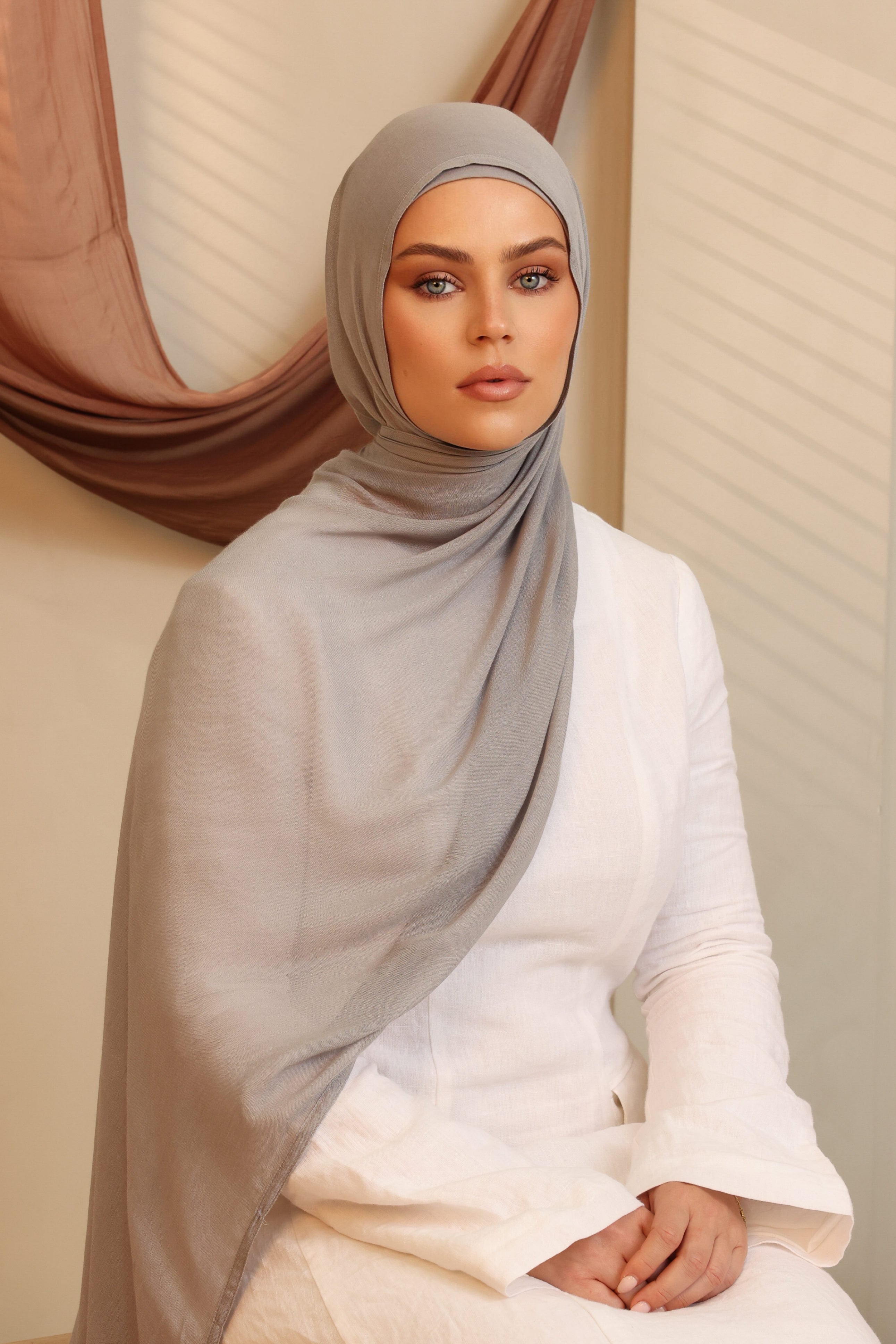 Double Stitched Modal Hijab Set - 22 Cloud Grey