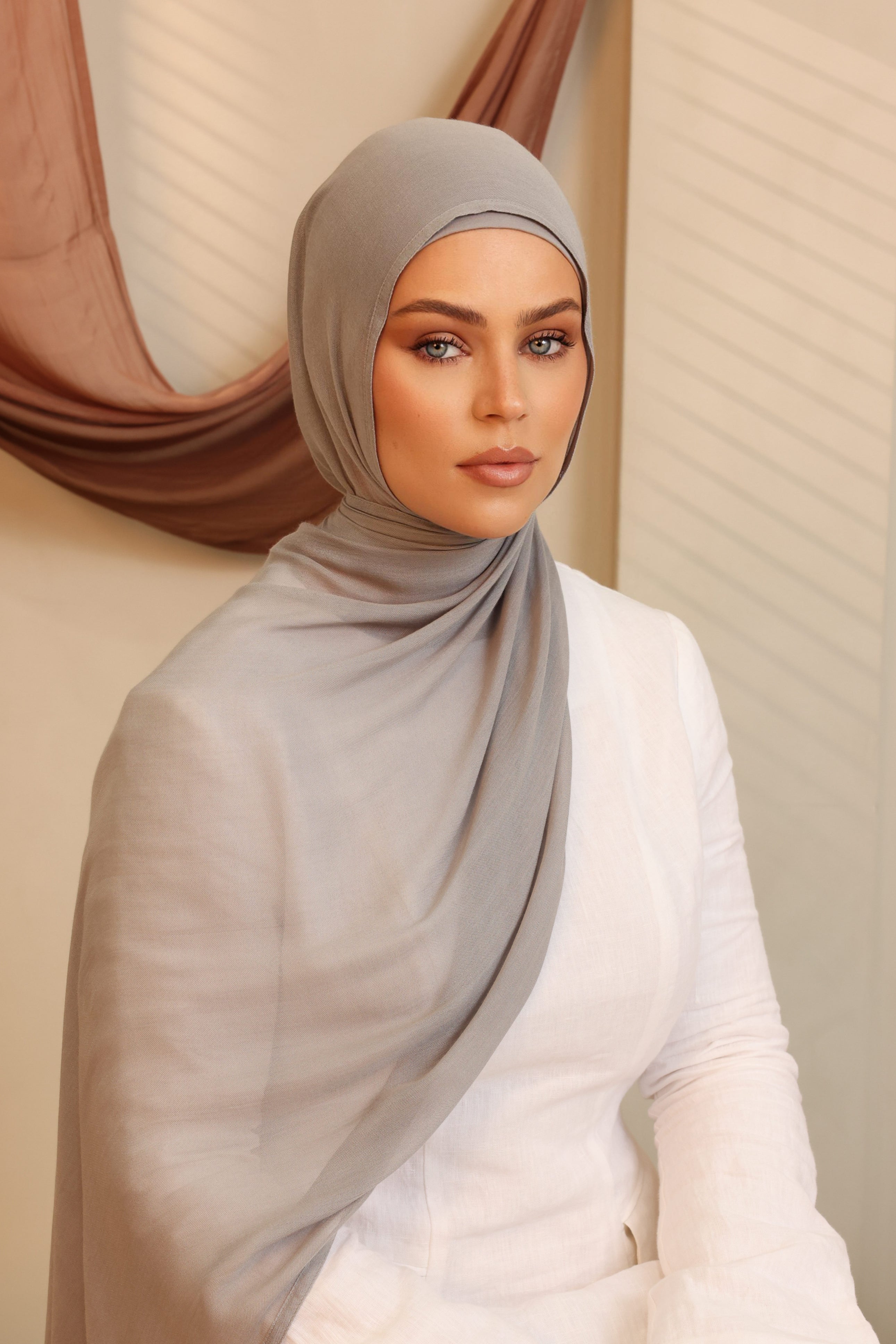 Double Stitched Modal Hijab Set - 22 Cloud Grey