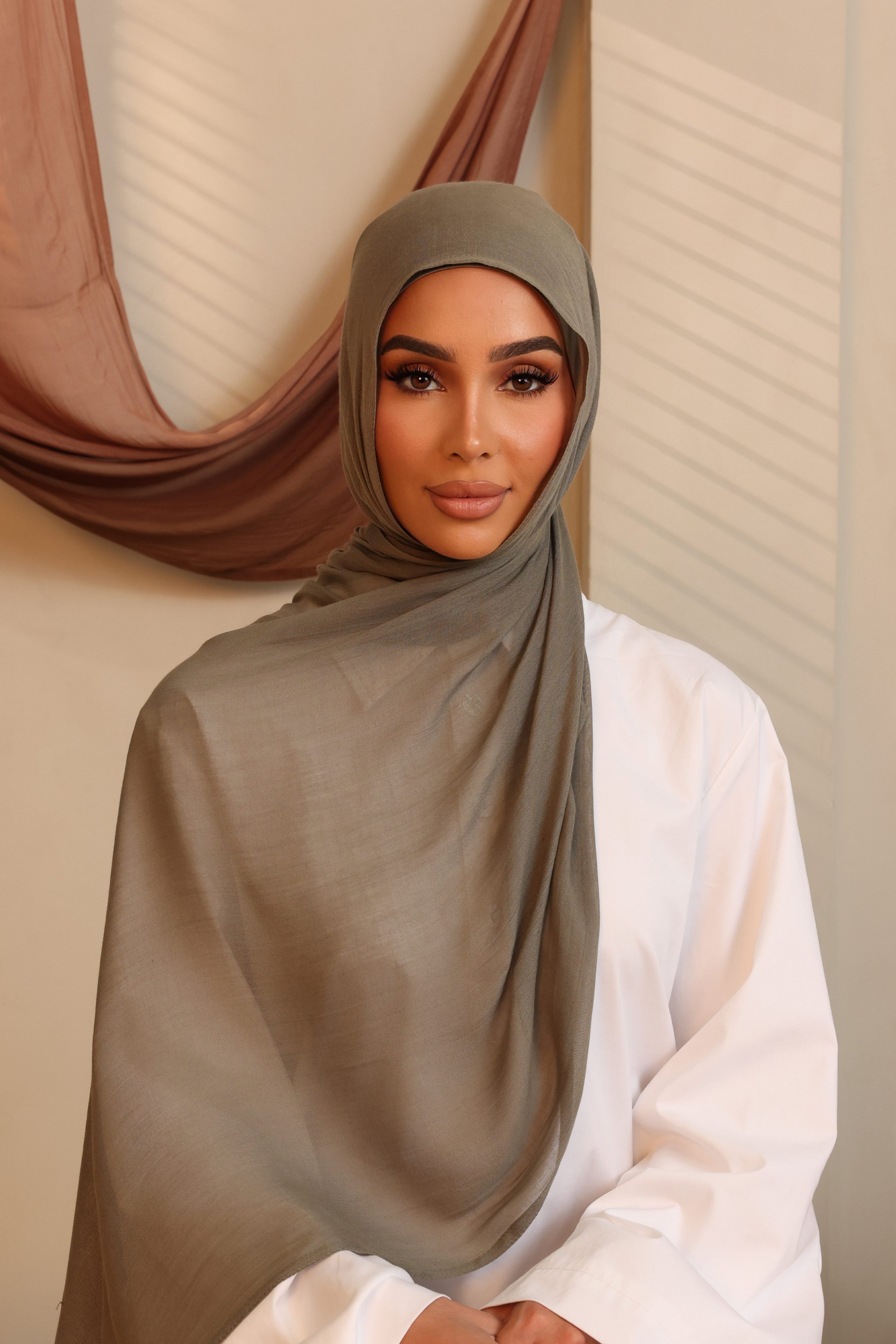 Double Stitched Modal Hijab Set - Khaki