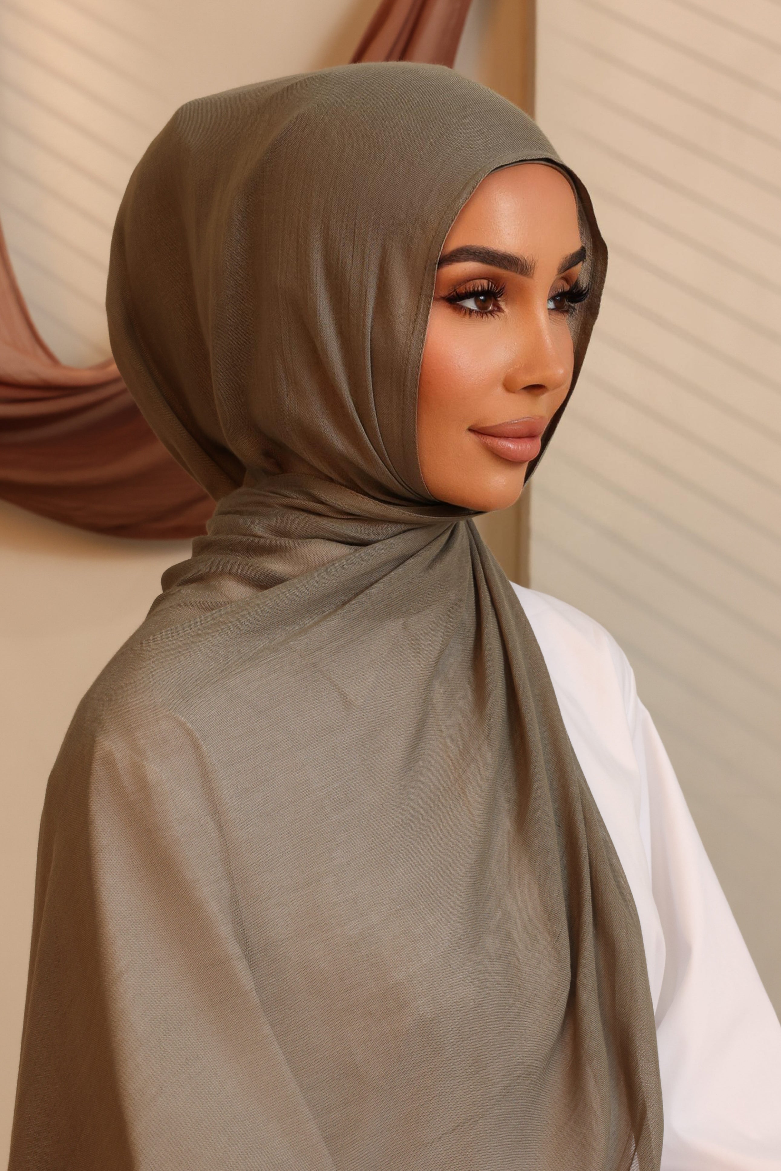 Double Stitched Modal Hijab Set - Khaki