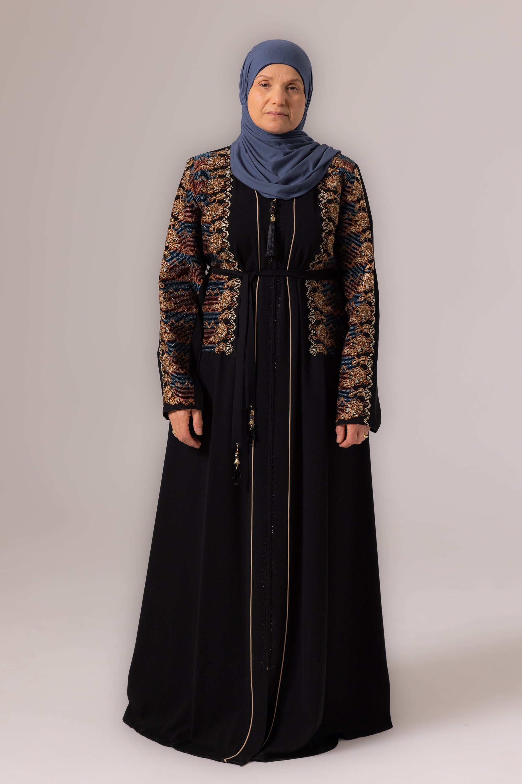 Ladies Abaya - Black & Amber