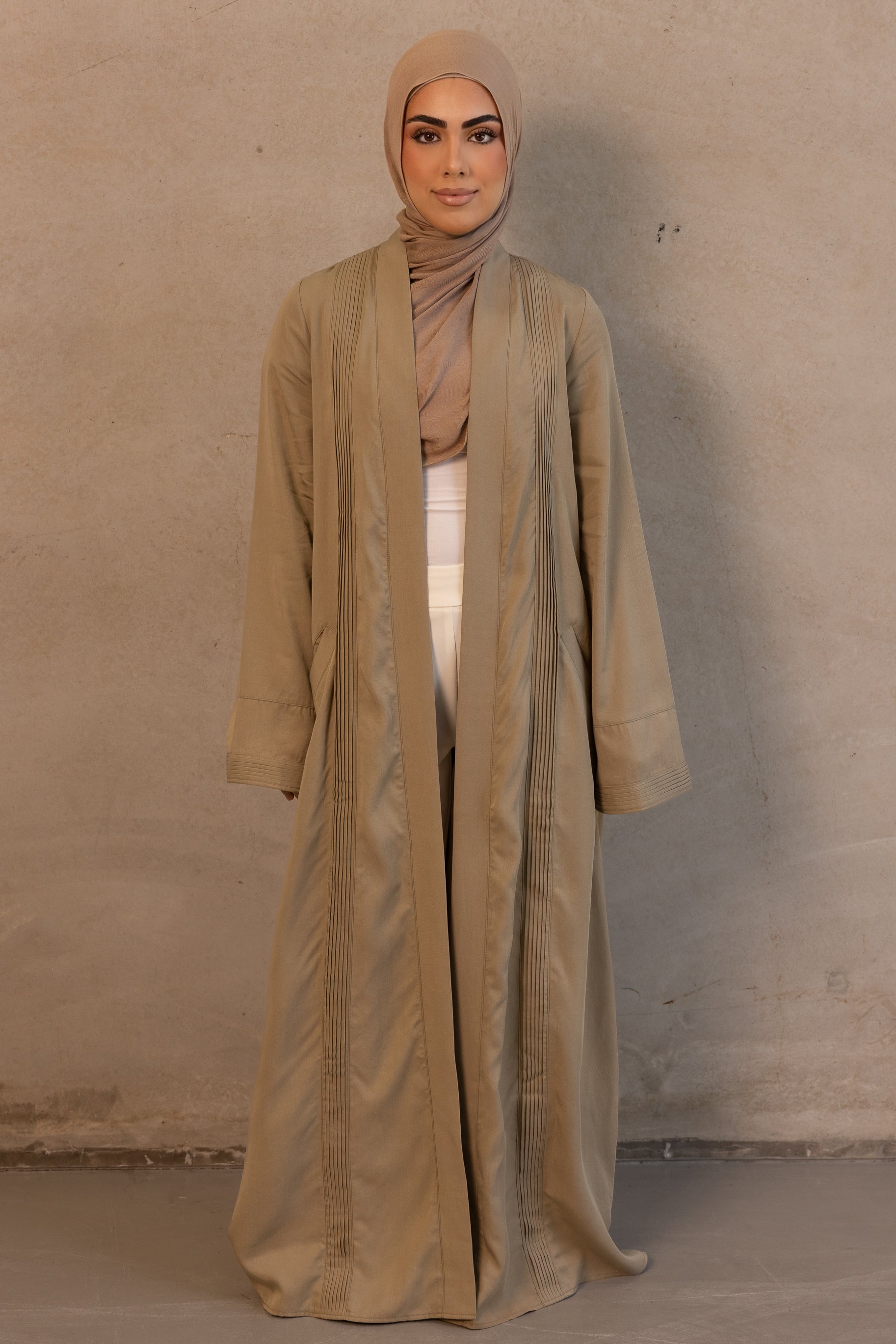 Tencel Pleated Open Abaya - Sage