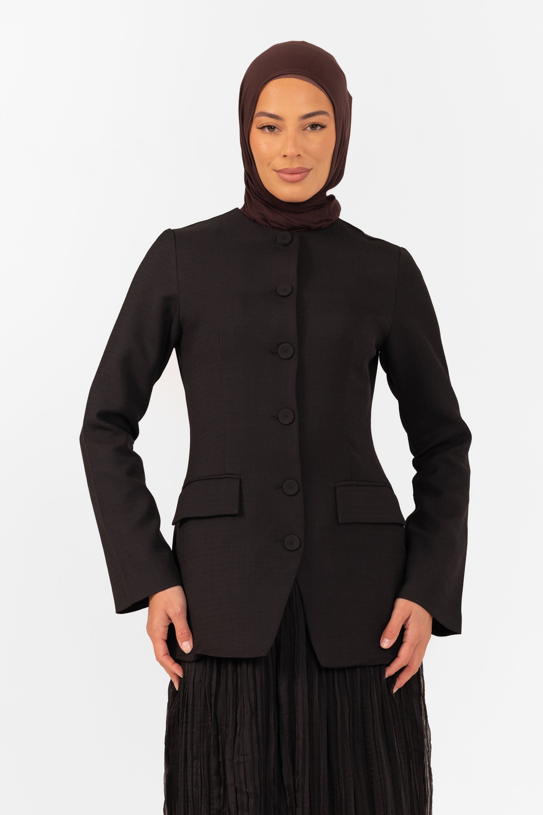 Lunar Tailored Dress with Pleat Skirt - Black