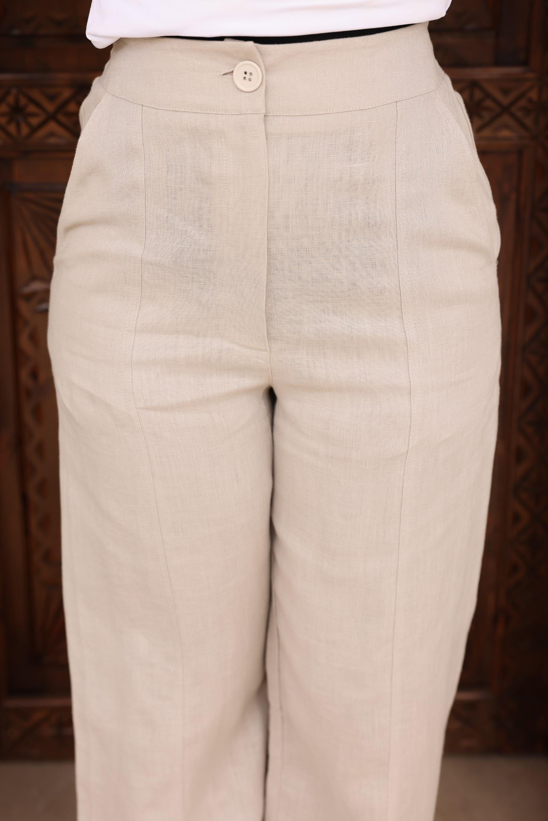 Nadira Linen Pants - Beige