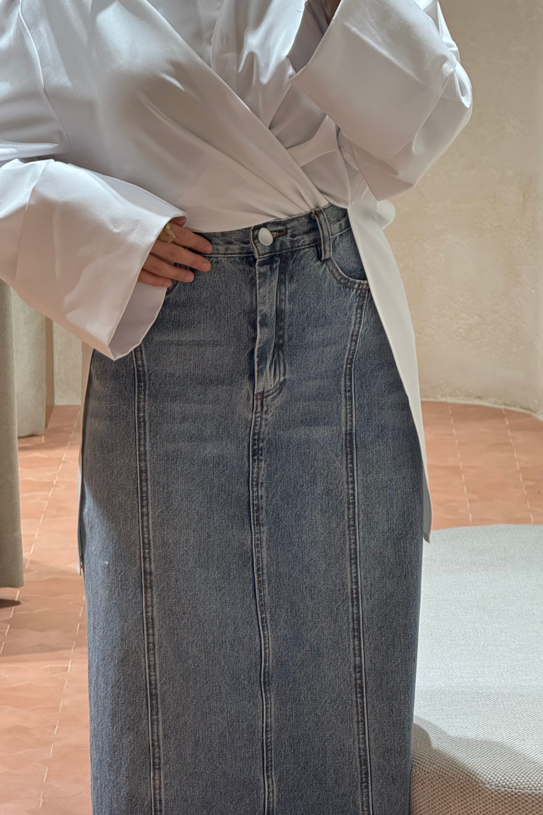 Denim Panelled Skirt