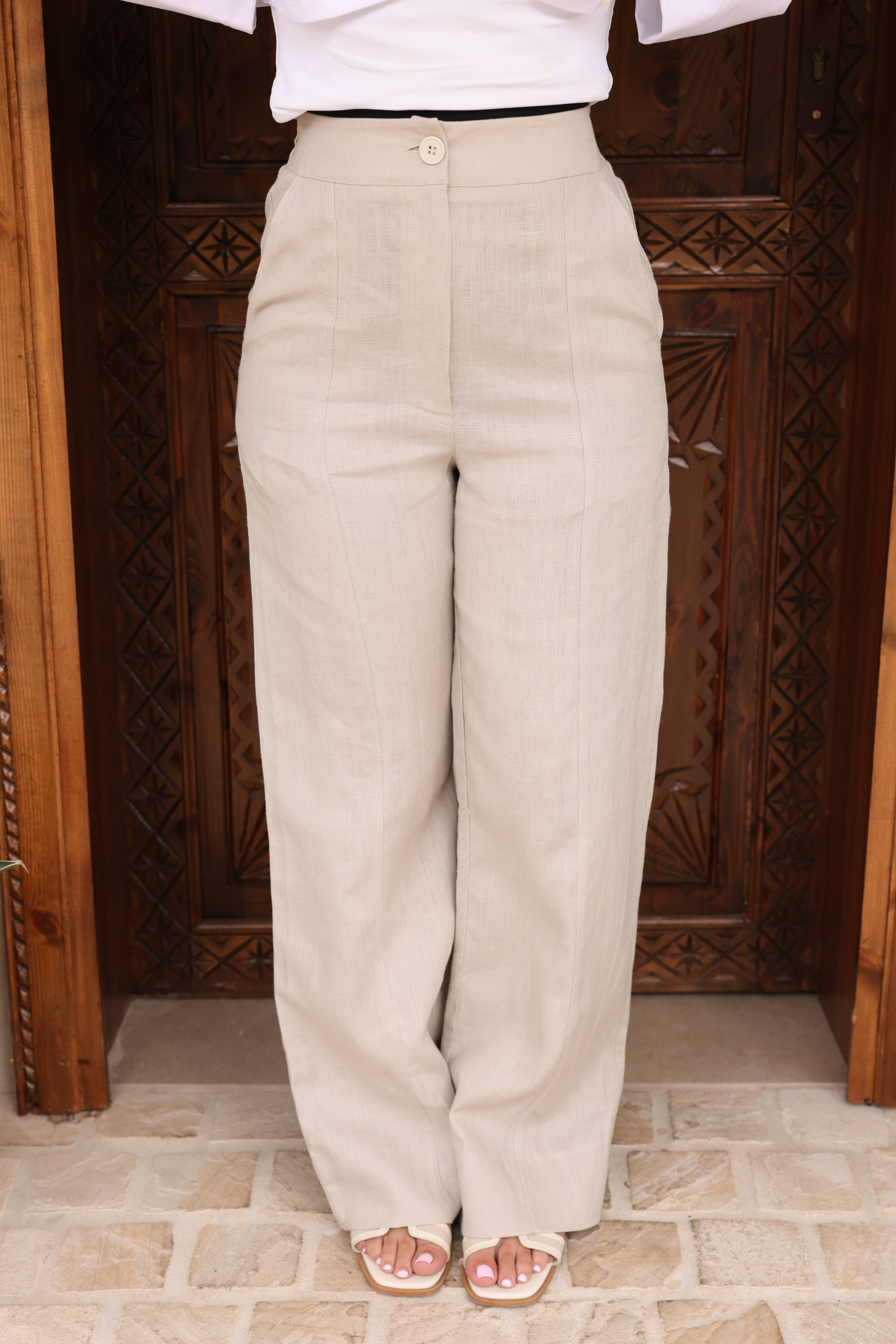 Nadira Linen Pants - Beige