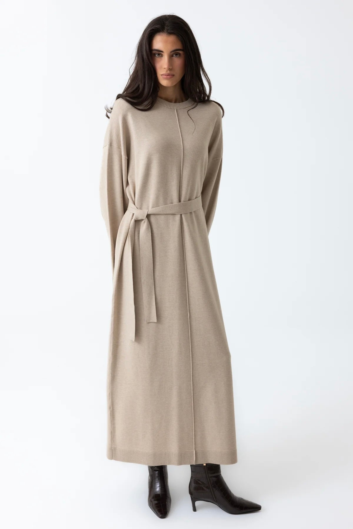 Mock Neck Knit Abaya - Oat
