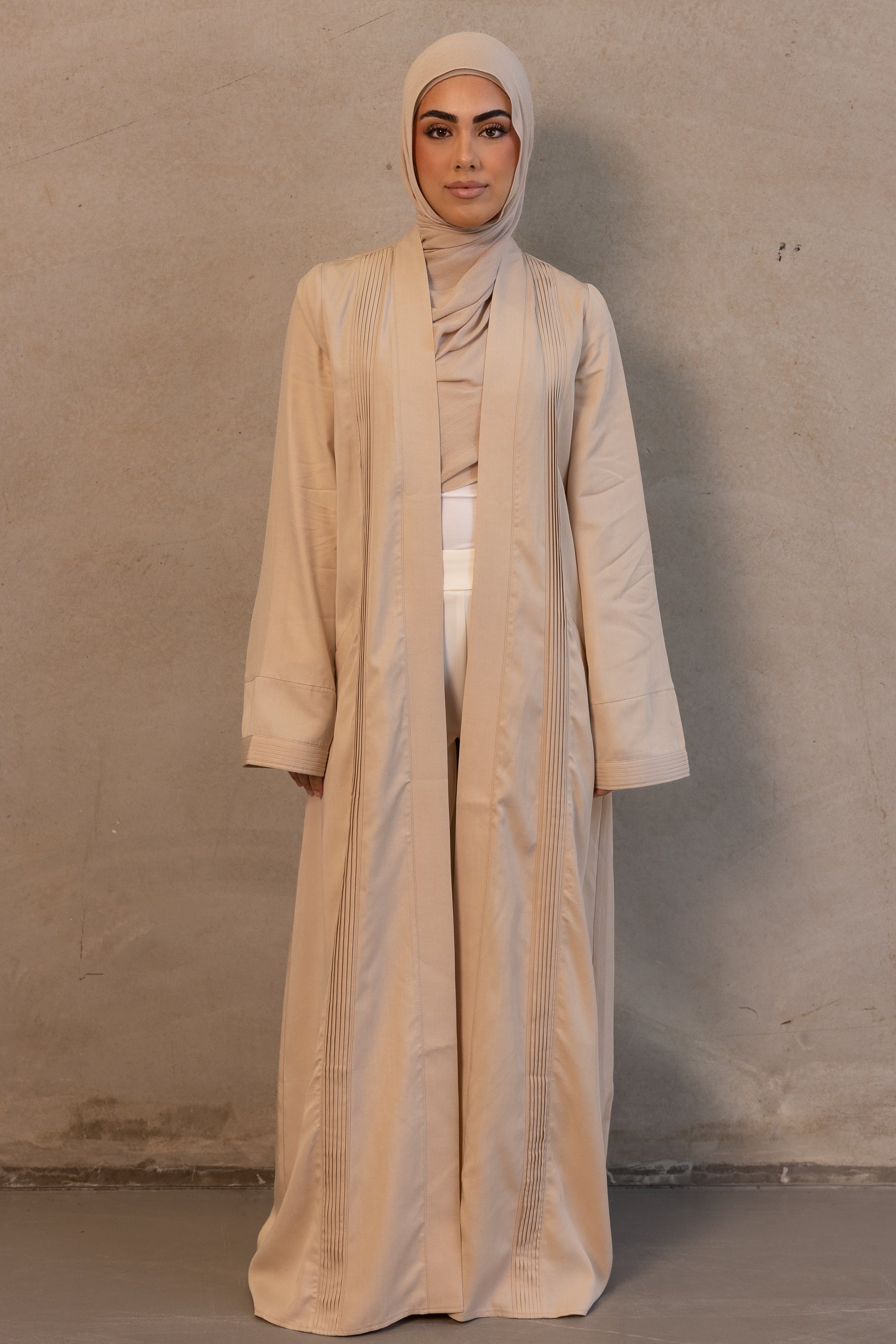 Tencel Pleated Open Abaya - Taupe