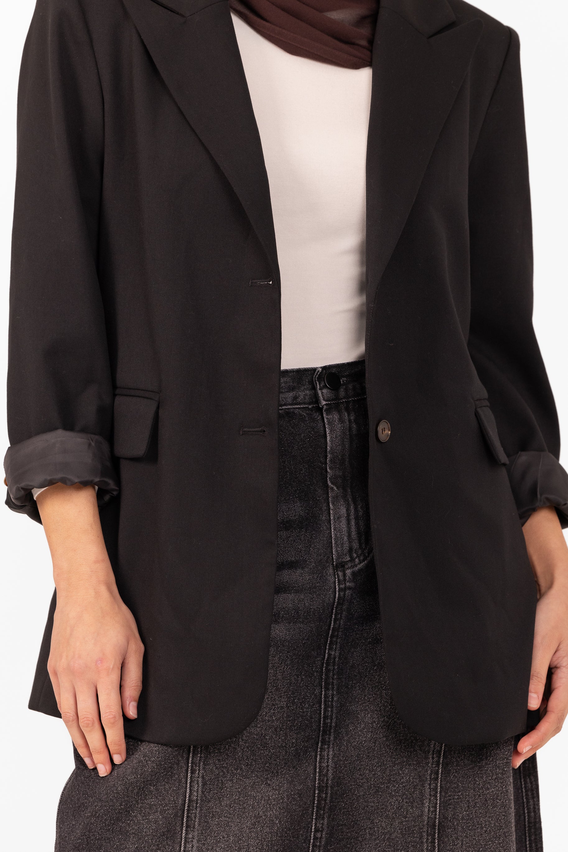 Denim Panelled Skirt - Black