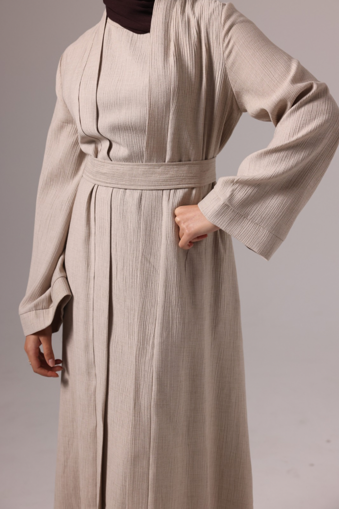 Leen Open Abaya Set - Taupe