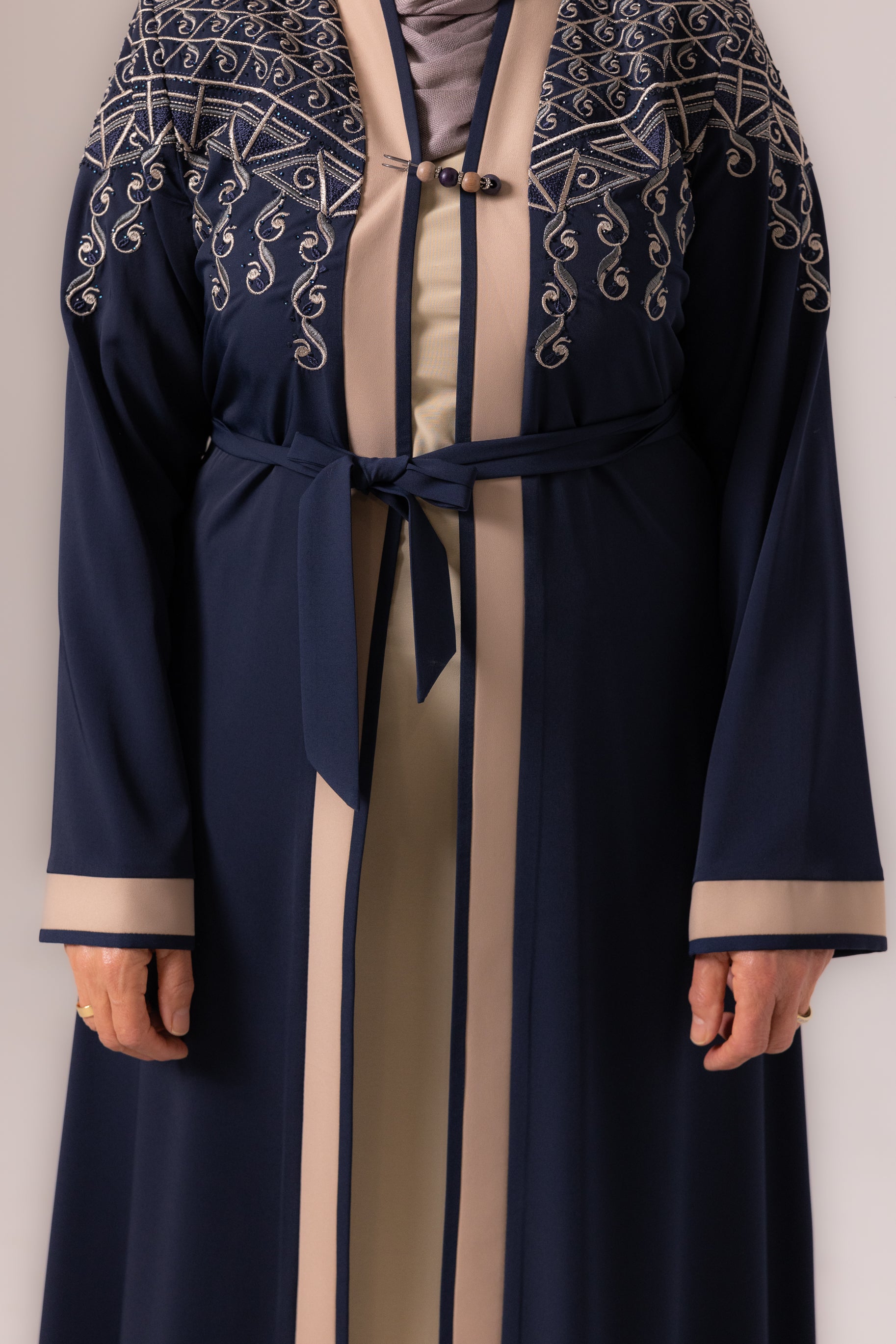 Ladies Elegant Abaya - Royal Blue & Cream