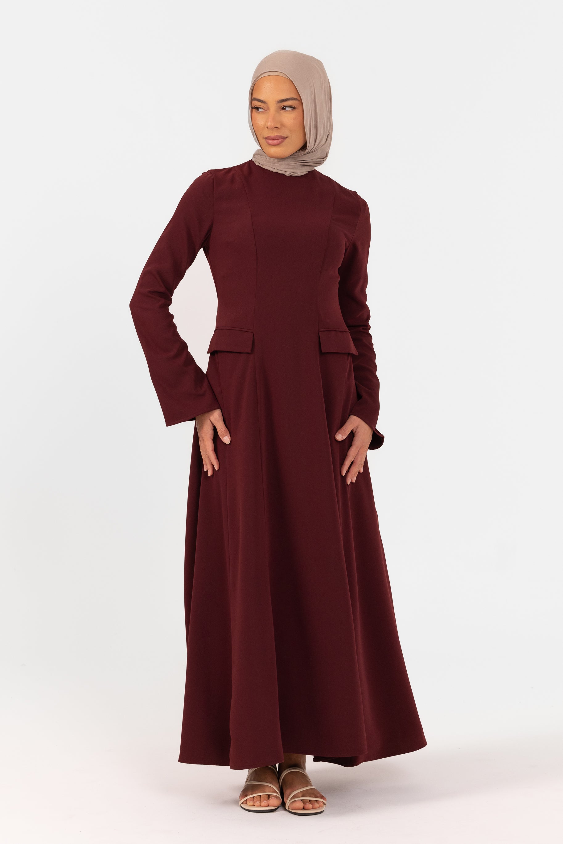 Cara Crepe Tailored Dress - Deep Cherry