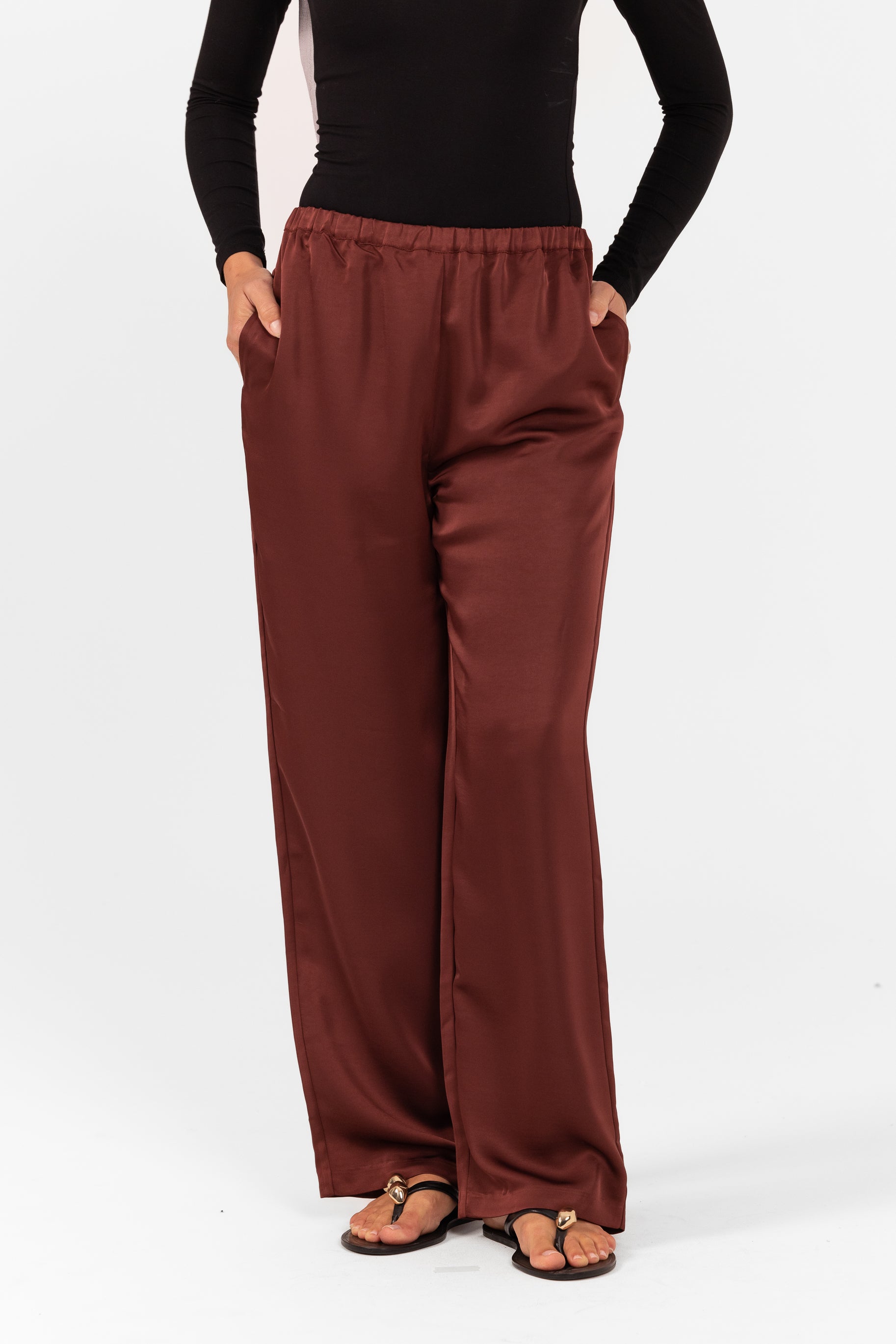 Saylor Satin Pants -  Burgundy
