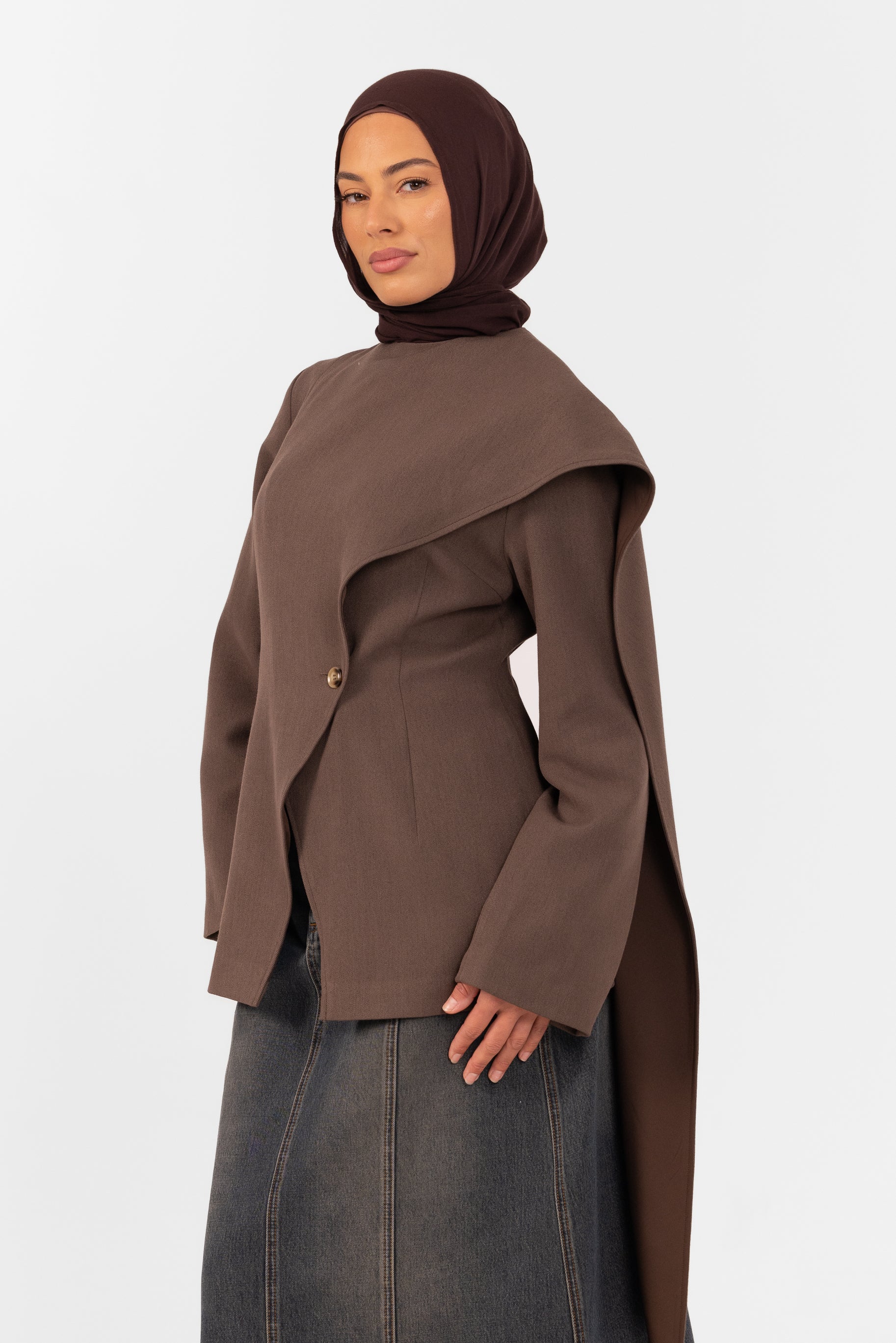 Autumn Shawl Jacket - Brown