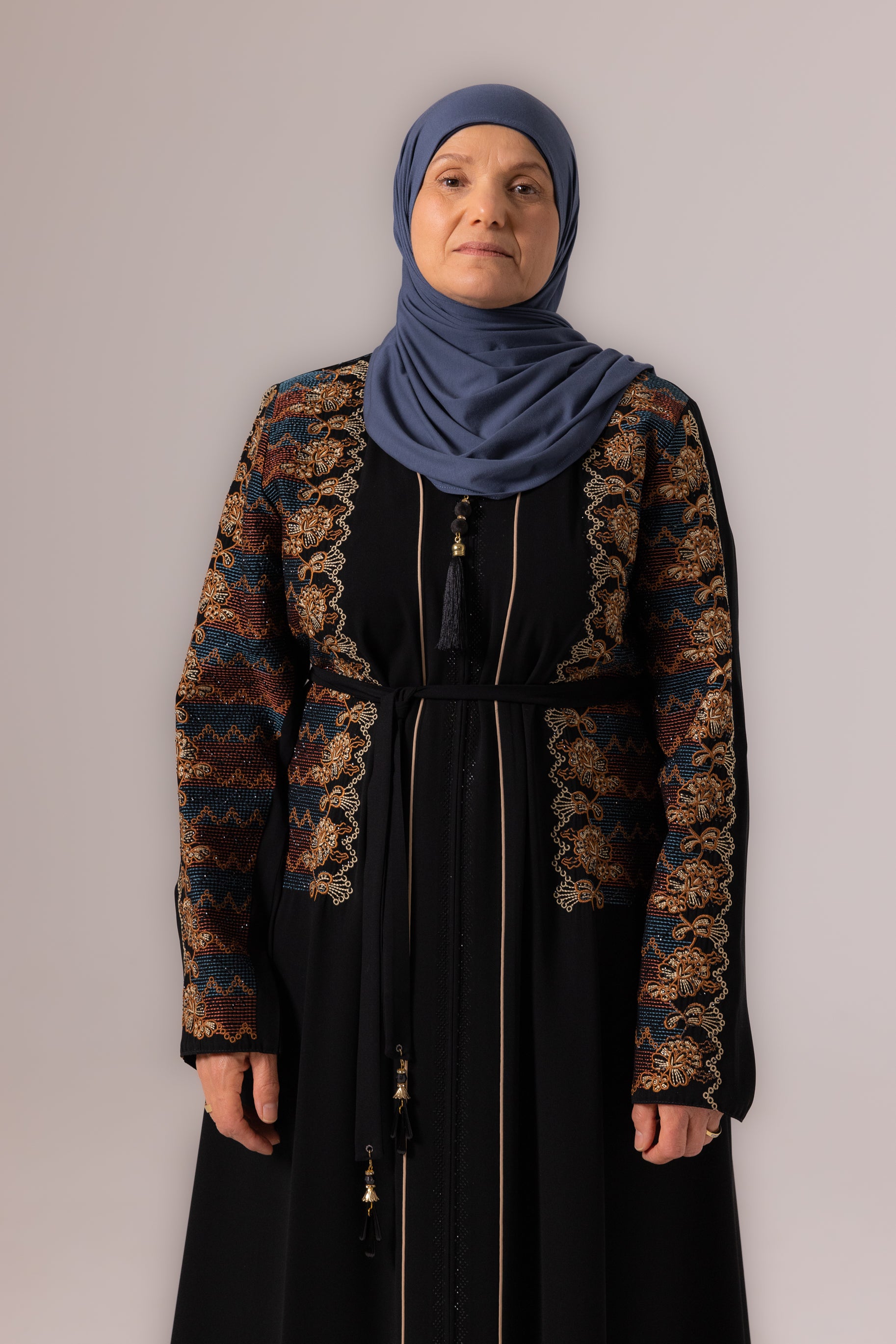 Ladies Abaya - Black & Amber