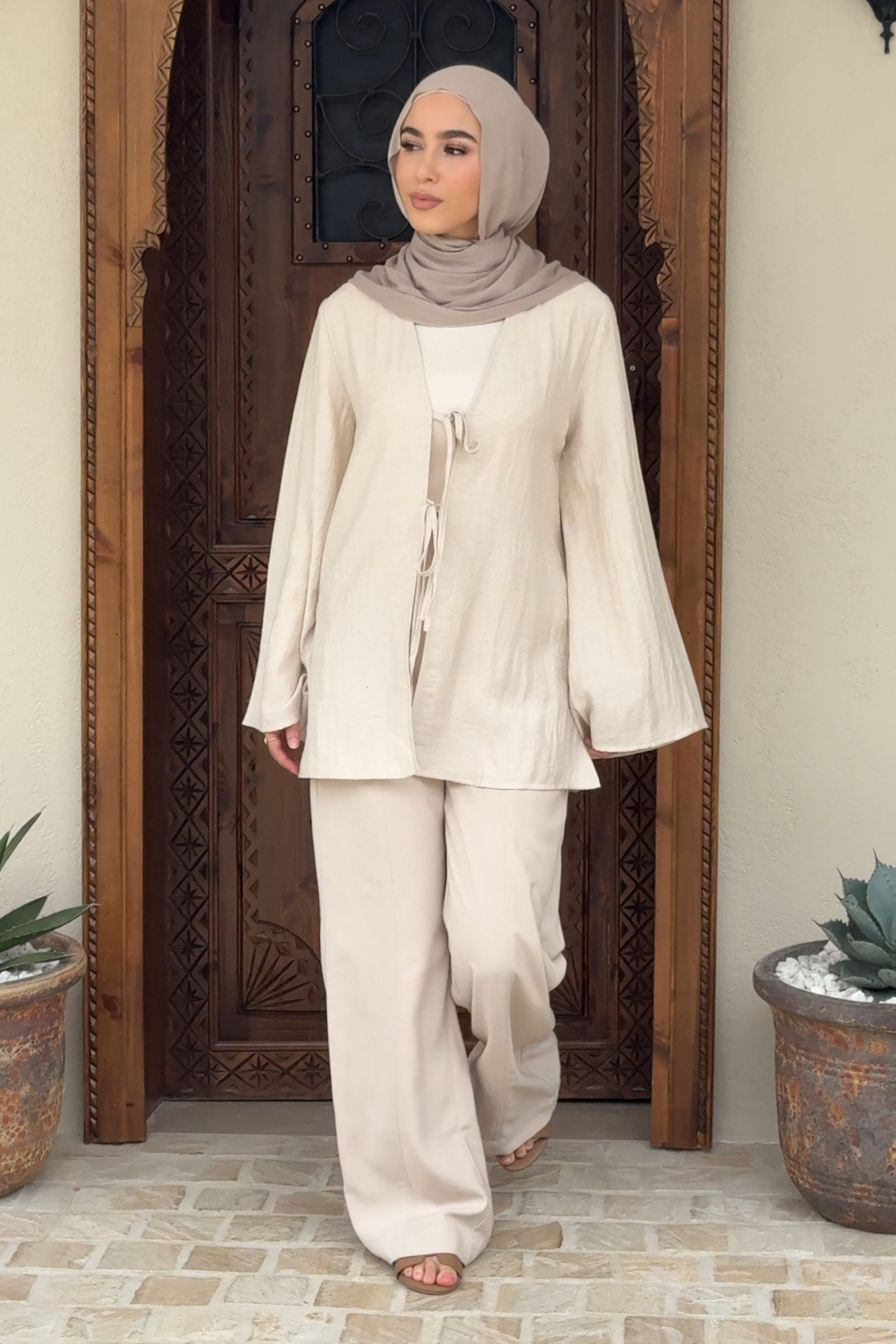 Nadira Linen Tie Up Top - Oat