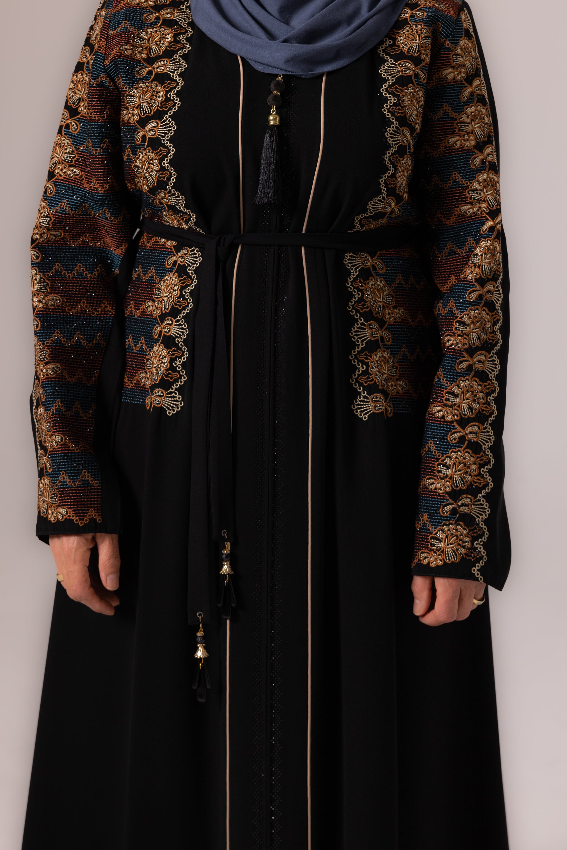 Ladies Abaya - Black & Amber