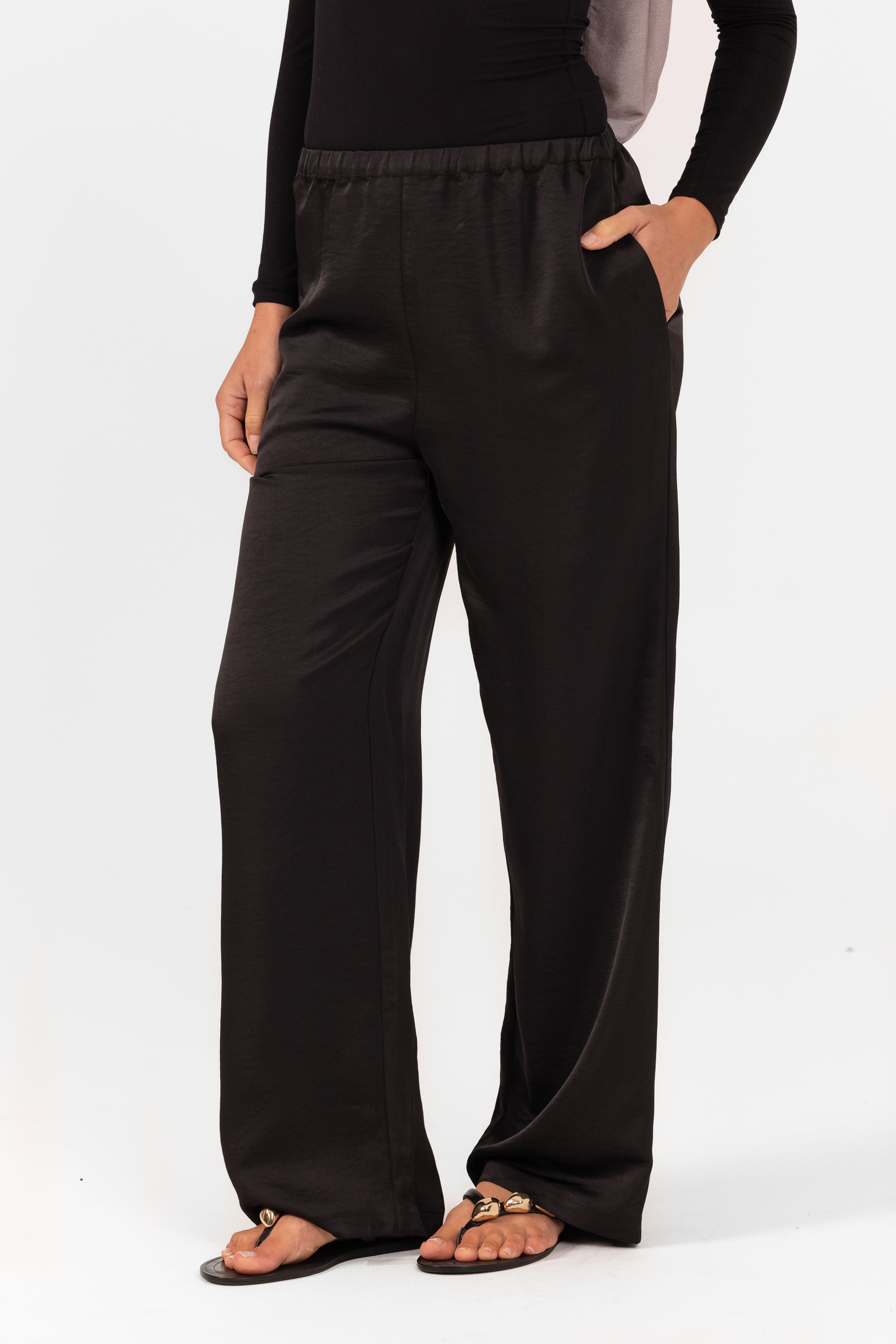 Saylor Satin Pants -  Black