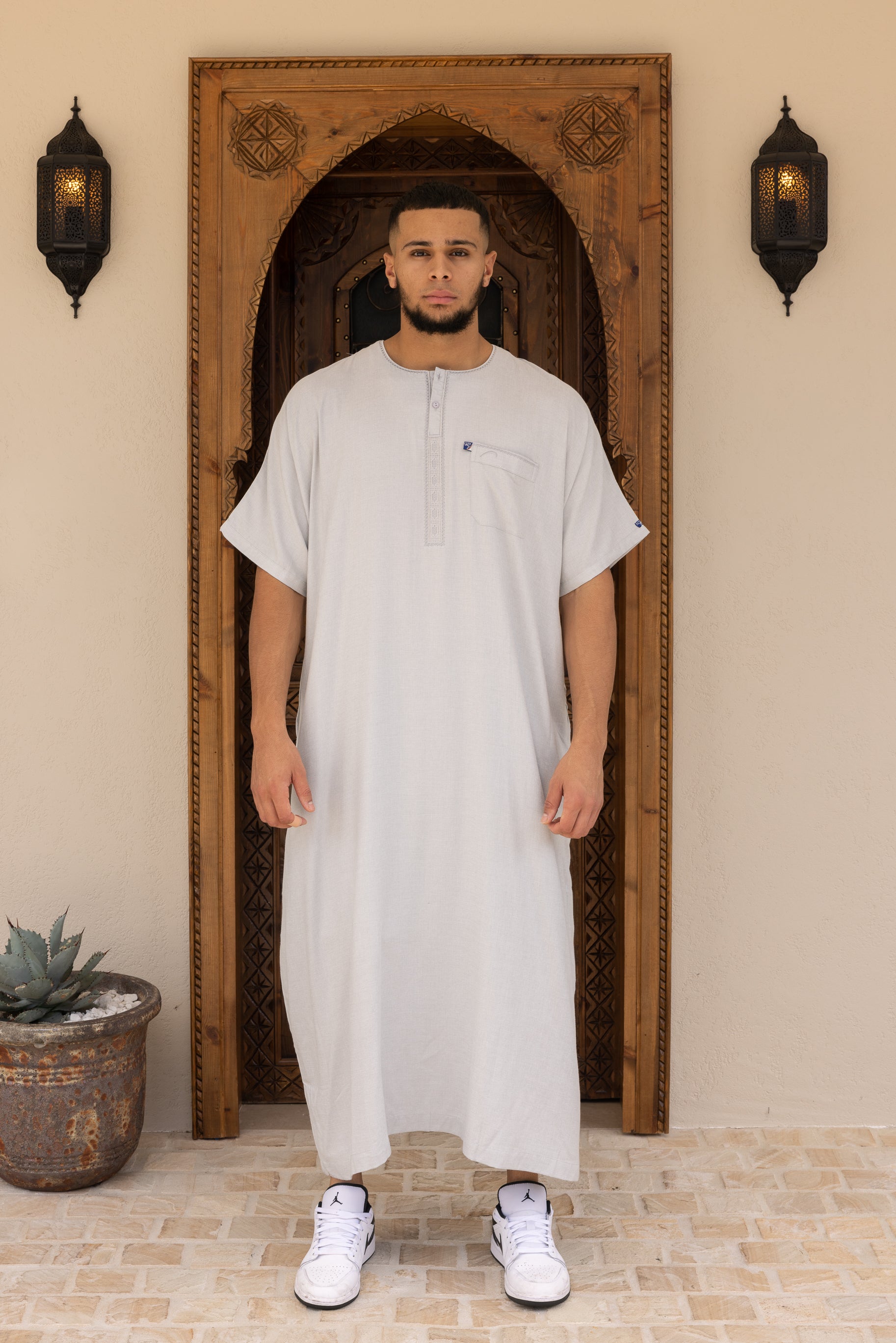 Men's Ikaf Cotton Short Sleeve Abaya - Grey