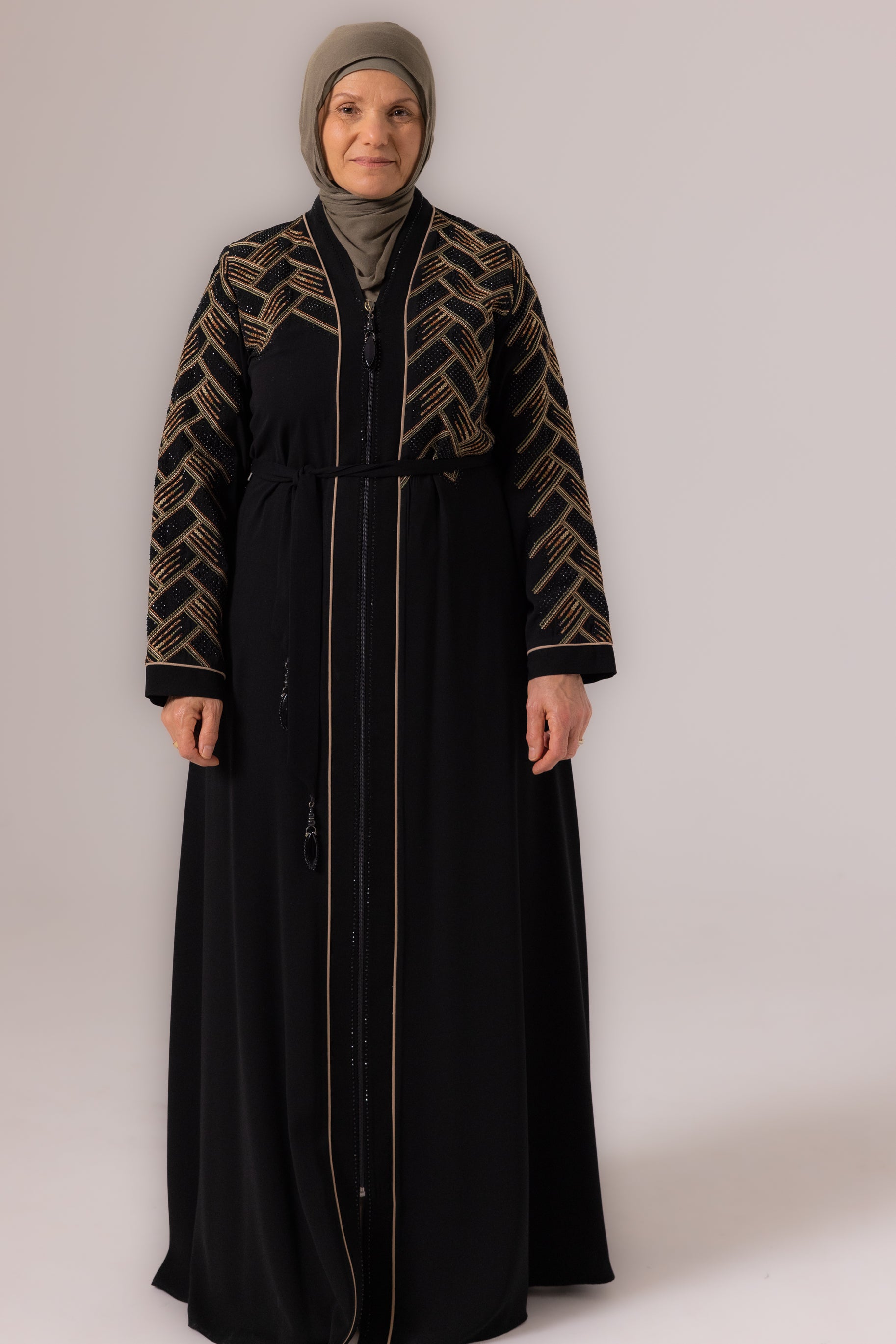 Ladies Elegant Abaya - Black & Brick