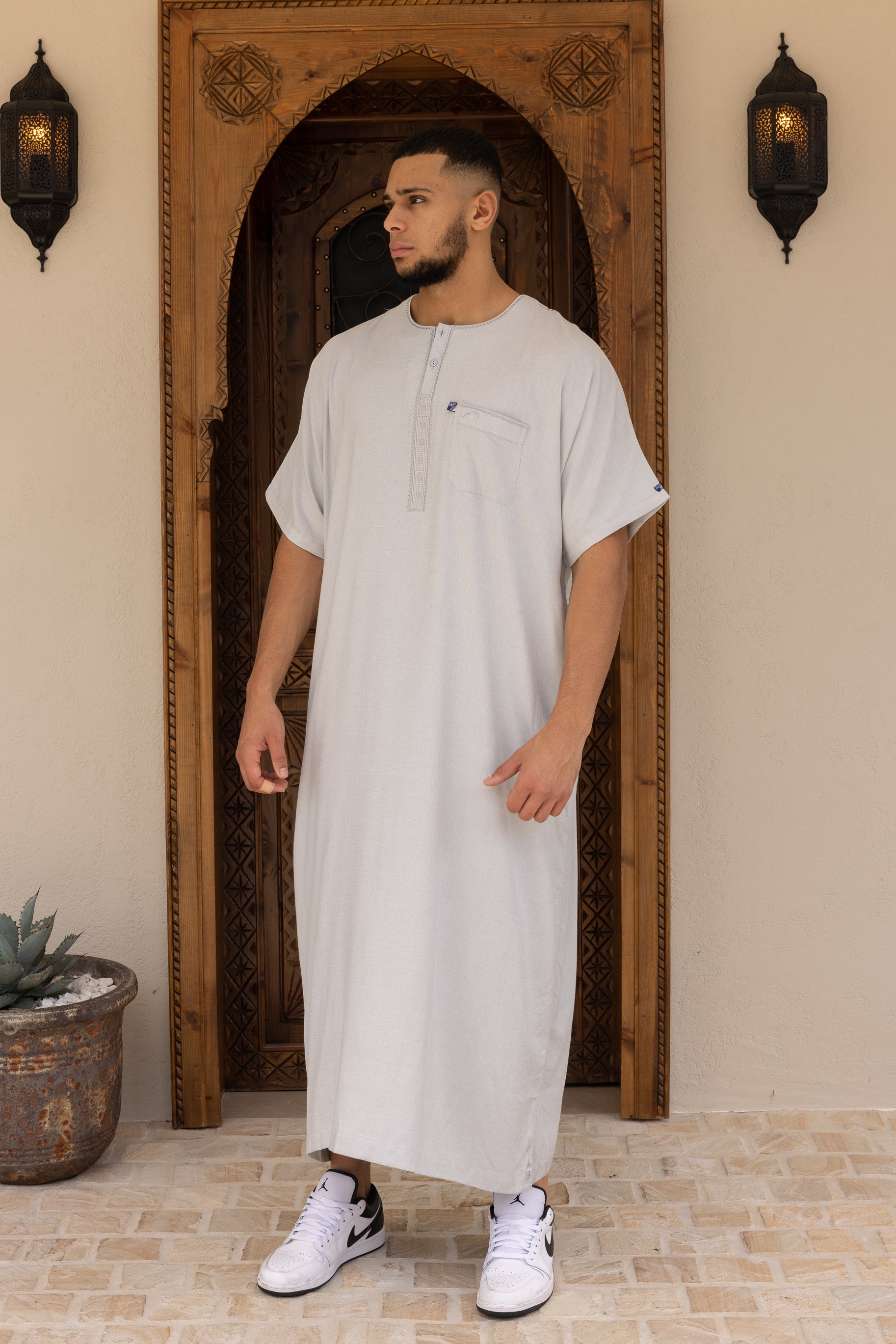 Men's Ikaf Cotton Short Sleeve Abaya - Grey