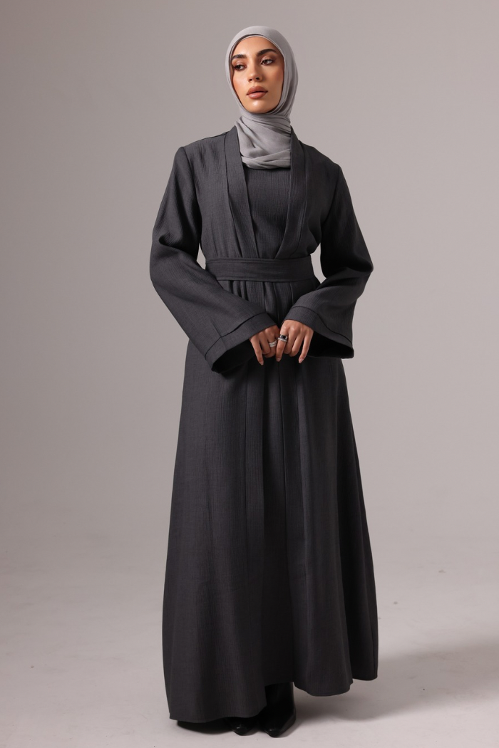 Leen Open Abaya Set - Charcoal