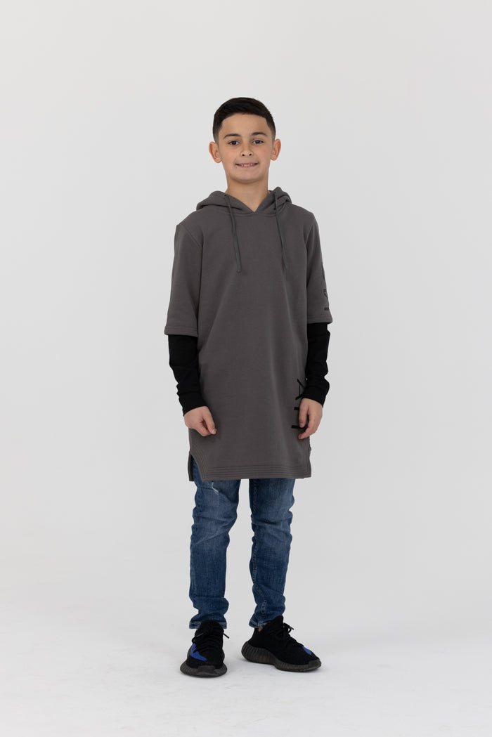 BOYS Oversized Short-Sleeve Hoodie - Charcoal