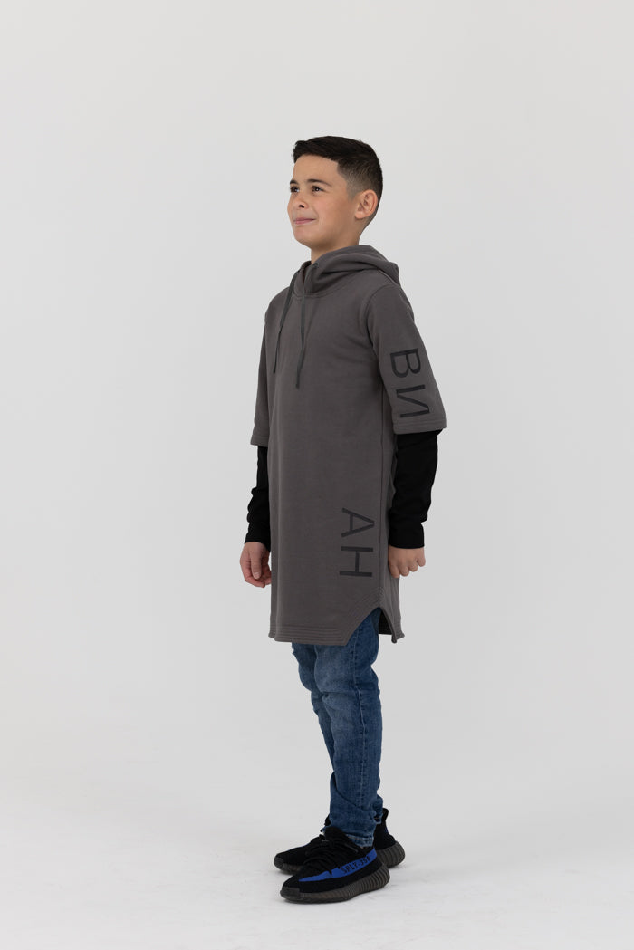 BOYS Oversized Short-Sleeve Hoodie - Charcoal