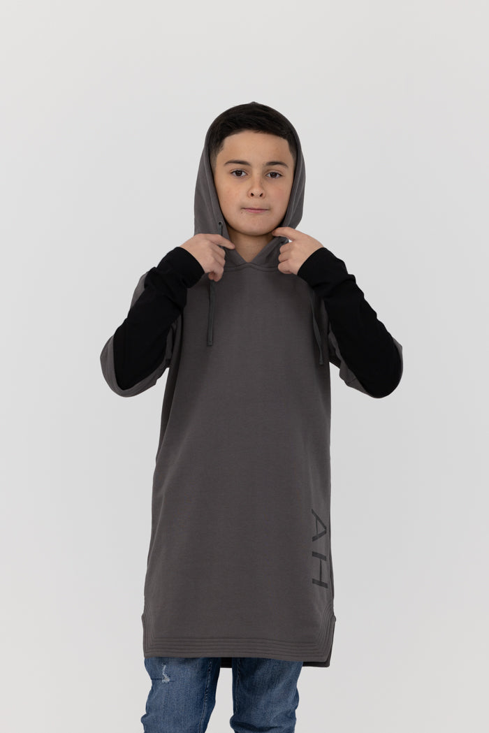 BOYS Oversized Short-Sleeve Hoodie - Charcoal