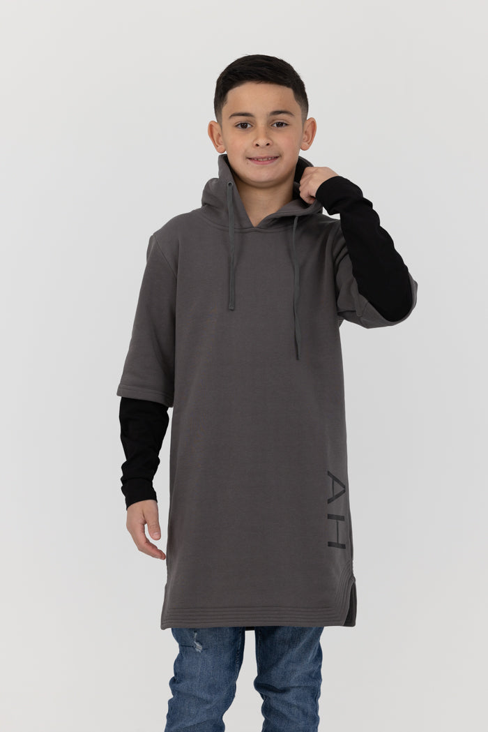 BOYS Oversized Short-Sleeve Hoodie - Charcoal