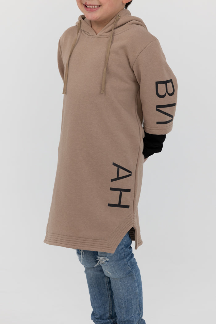 BOYS Oversized Short-Sleeve Hoodie - Light Brown